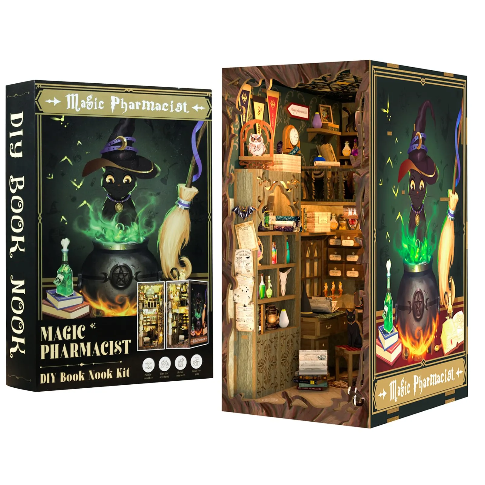 CUTEBEE Magic Pharmacist Book Nook Kit, 3D Wooden Puzzle House Miniature - immagine 1