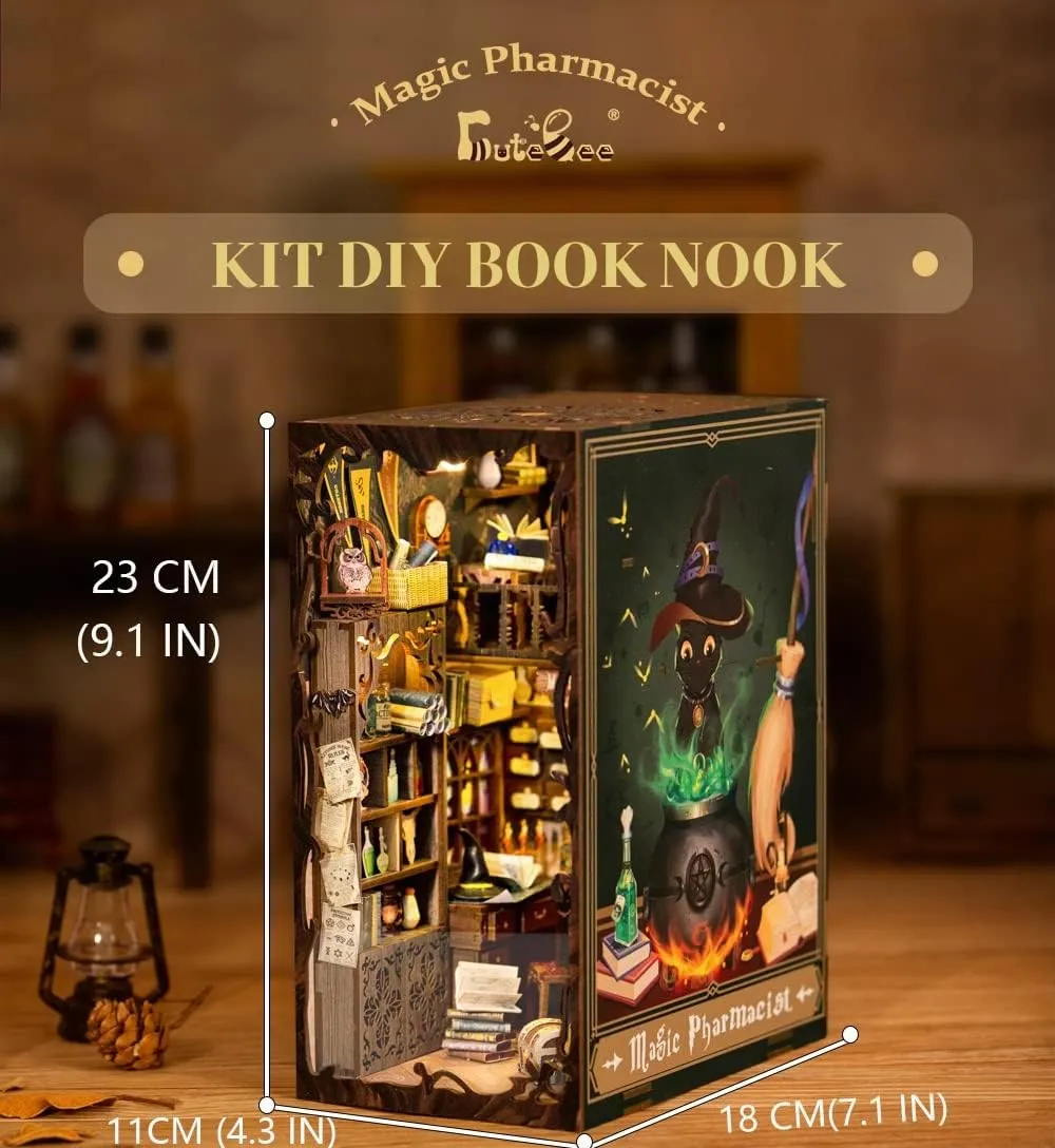 CUTEBEE Magic Pharmacist Book Nook Kit, 3D Wooden Puzzle House Miniature - immagine 3