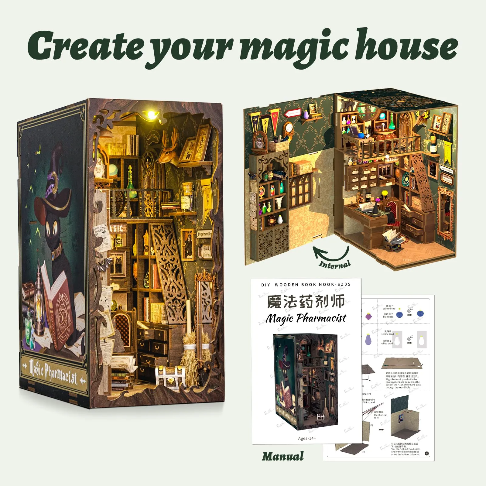 CUTEBEE Magic Pharmacist Book Nook Kit, 3D Wooden Puzzle House Miniature - immagine 7