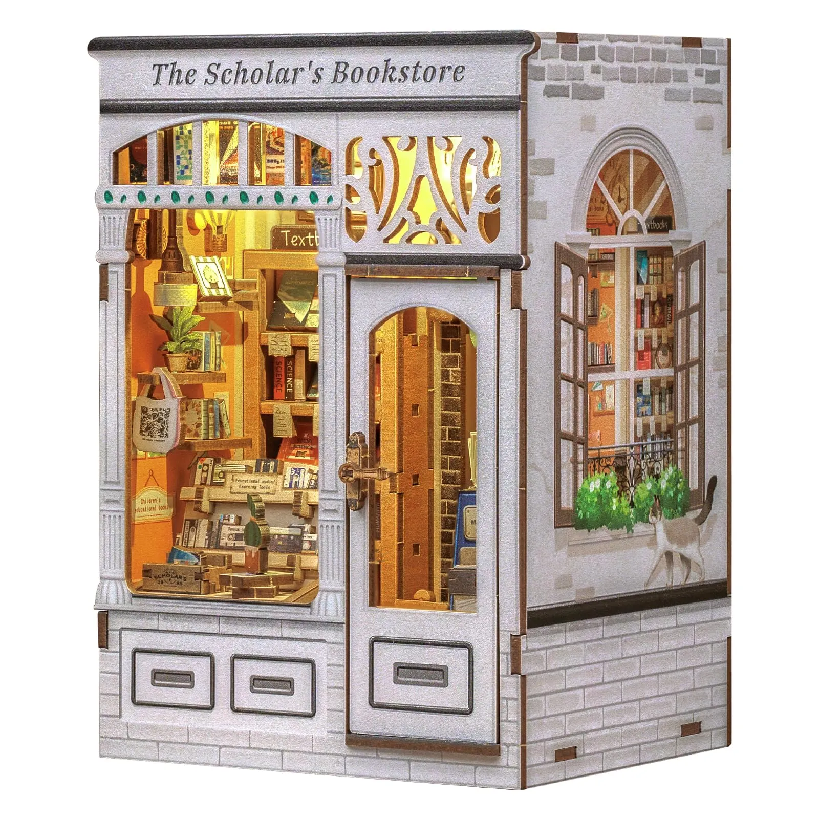 CUTEBEE Kit Book Nook per Adulti, Casa Prefabbricata di Legno con Luci LED, Puzzle 3D e Supporto Libri, The Scholar's Bookstore - immagine 1