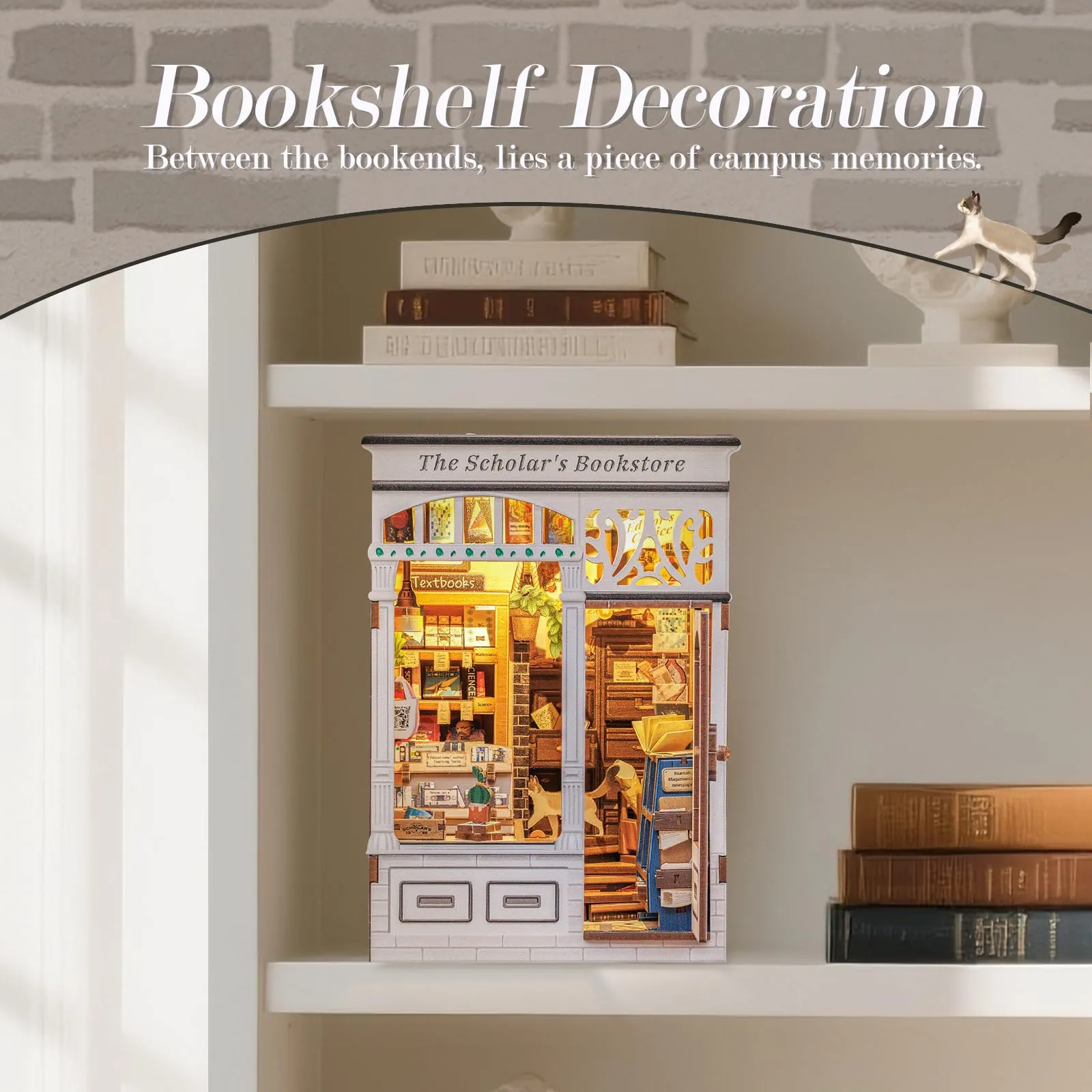 CUTEBEE Kit Book Nook per Adulti, Casa Prefabbricata di Legno con Luci LED, Puzzle 3D e Supporto Libri, The Scholar's Bookstore - immagine 3