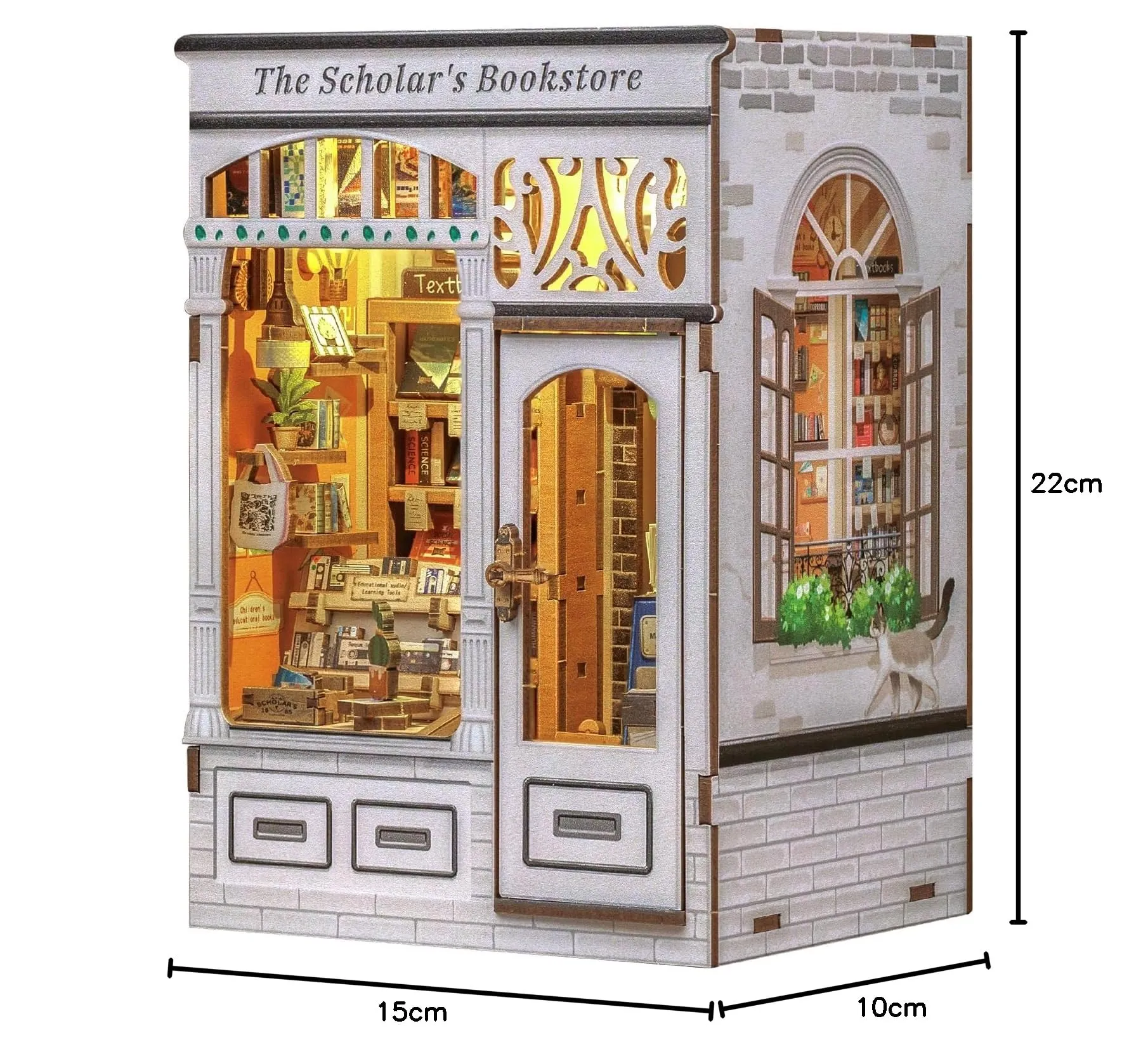 CUTEBEE Kit Book Nook per Adulti, Casa Prefabbricata di Legno con Luci LED, Puzzle 3D e Supporto Libri, The Scholar's Bookstore - immagine 8