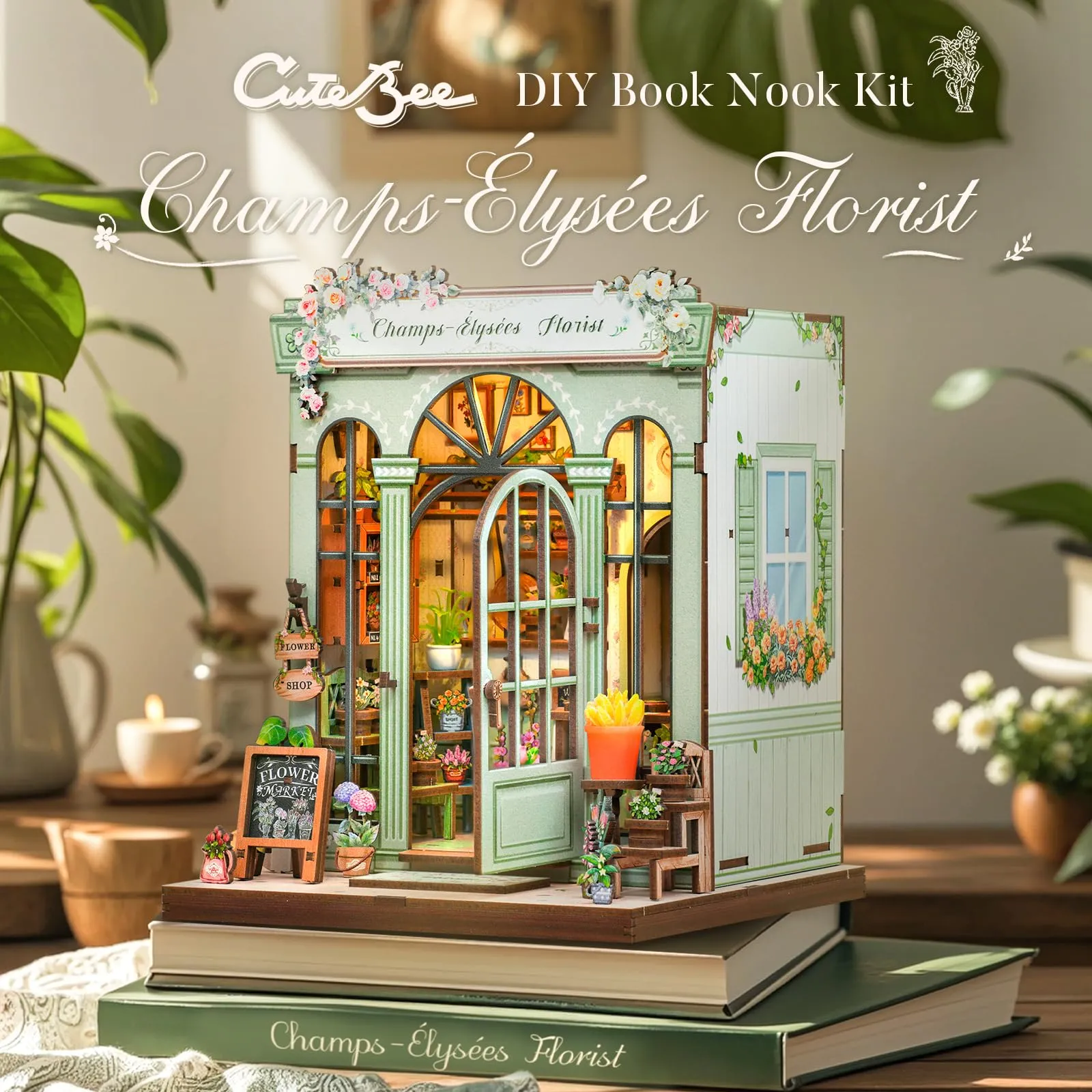 CUTEBEE Book Nook Champs-Élysées Florist Miniature House Kit CQB-CWGC201 - immagine 2