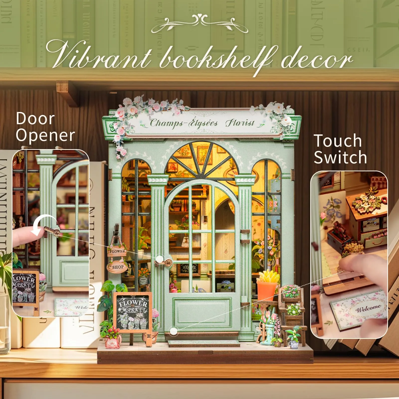CUTEBEE Book Nook Champs-Élysées Florist Miniature House Kit CQB-CWGC201 - immagine 3