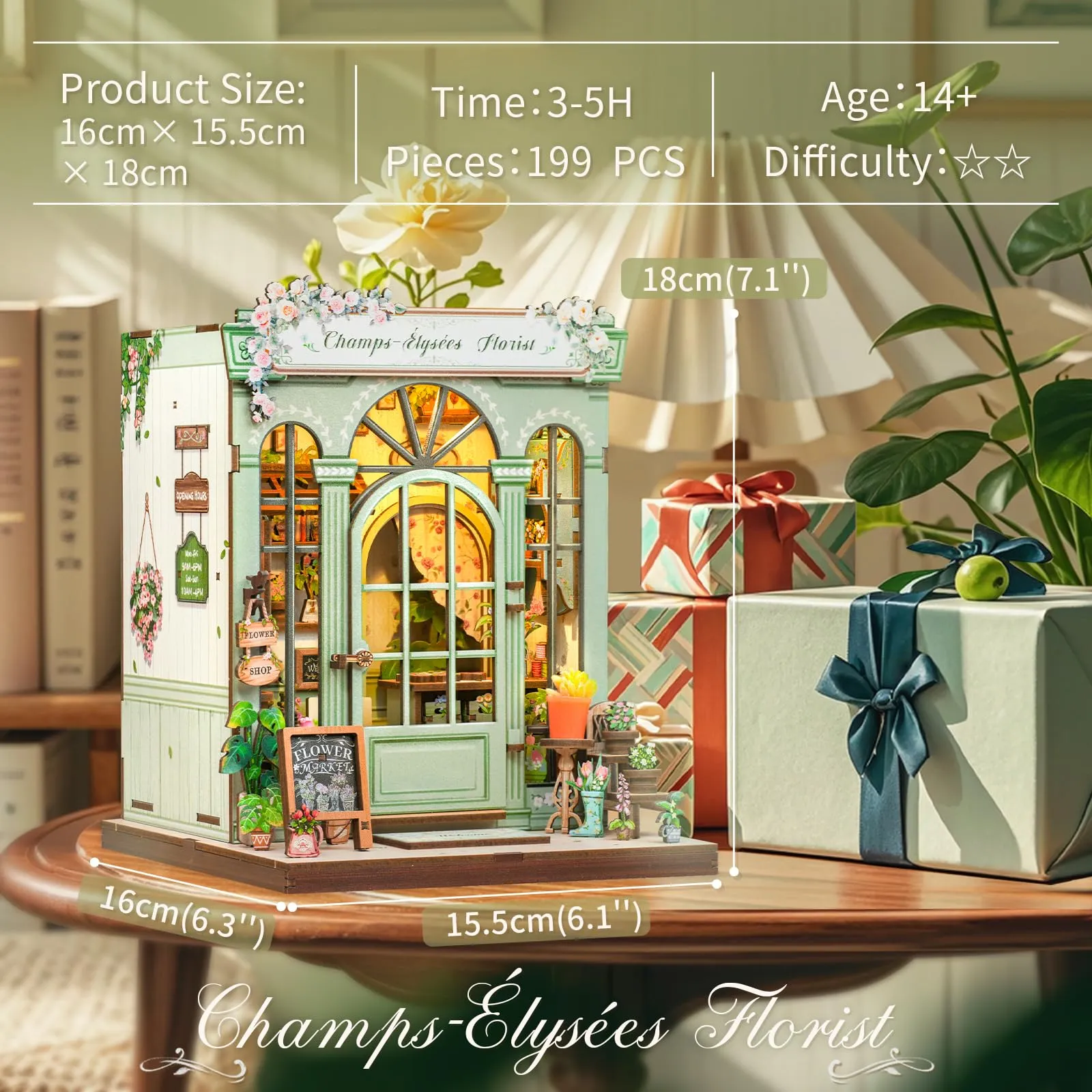 CUTEBEE Book Nook Champs-Élysées Florist Miniature House Kit CQB-CWGC201 - immagine 4