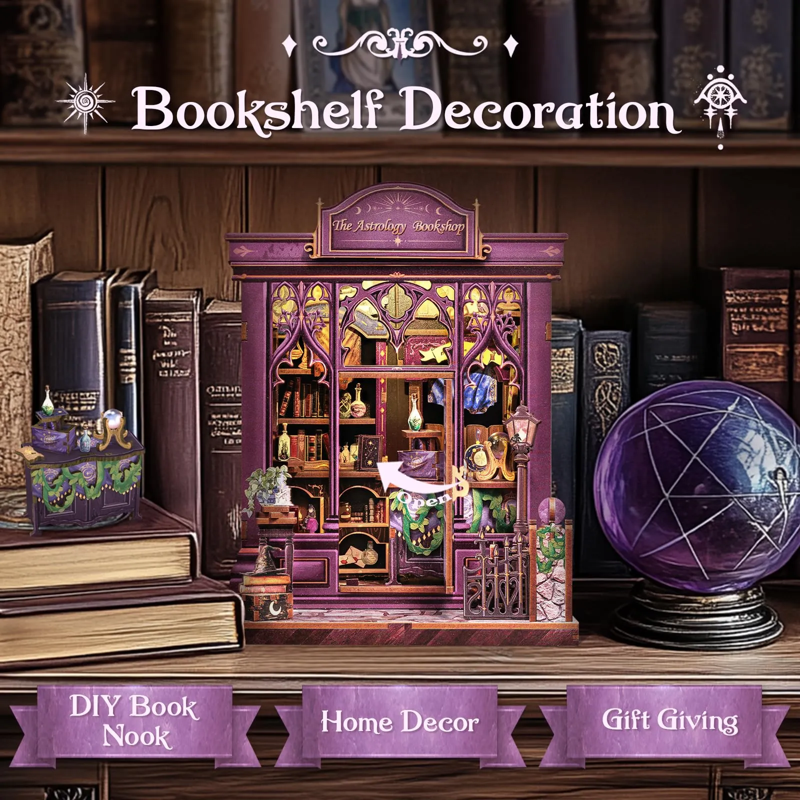 CUTEBEE Book Nook Kit DIY 3D Astrology Bookshop Miniature Diorama with LED Lights - immagine 2