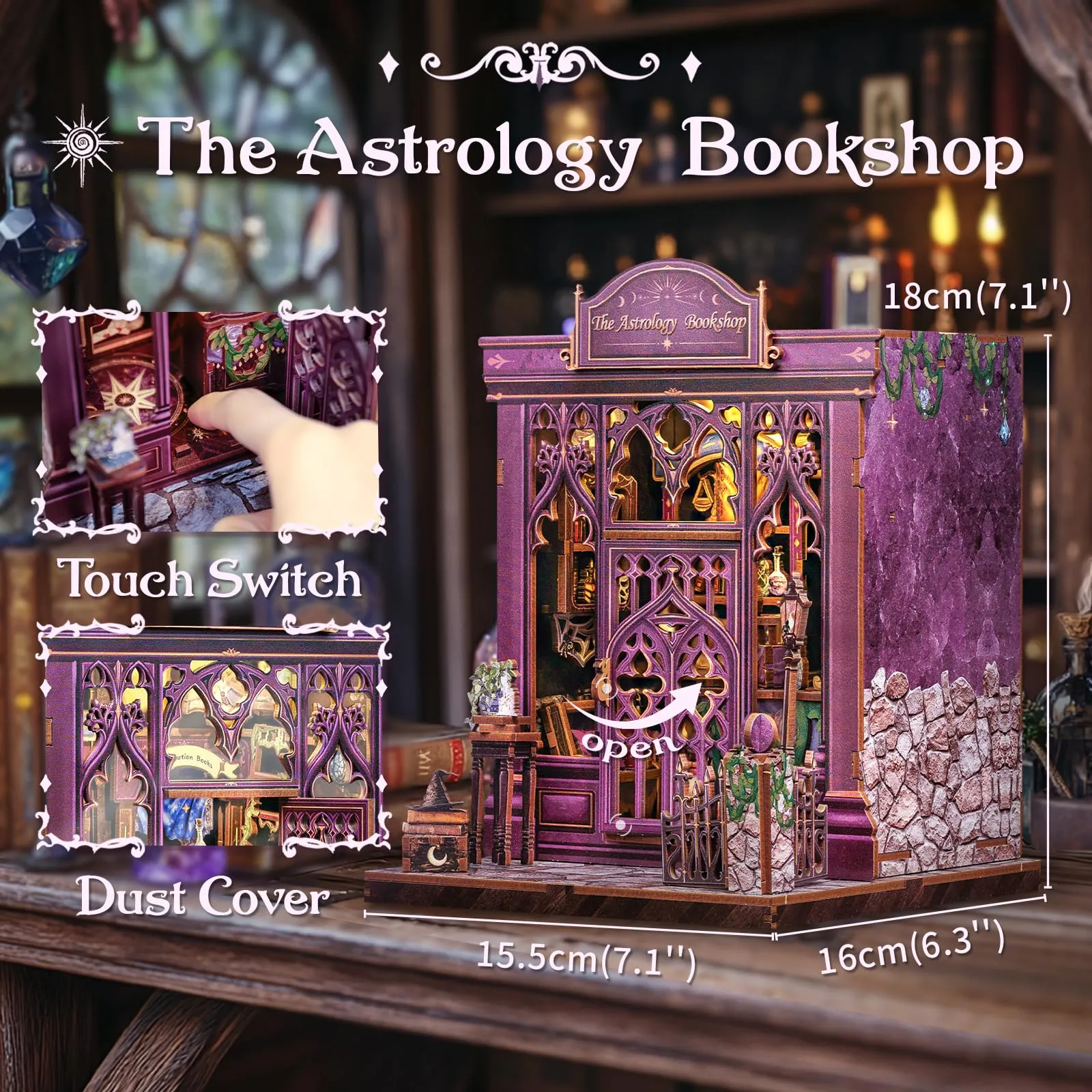 CUTEBEE Book Nook Kit DIY 3D Astrology Bookshop Miniature Diorama with LED Lights - immagine 3