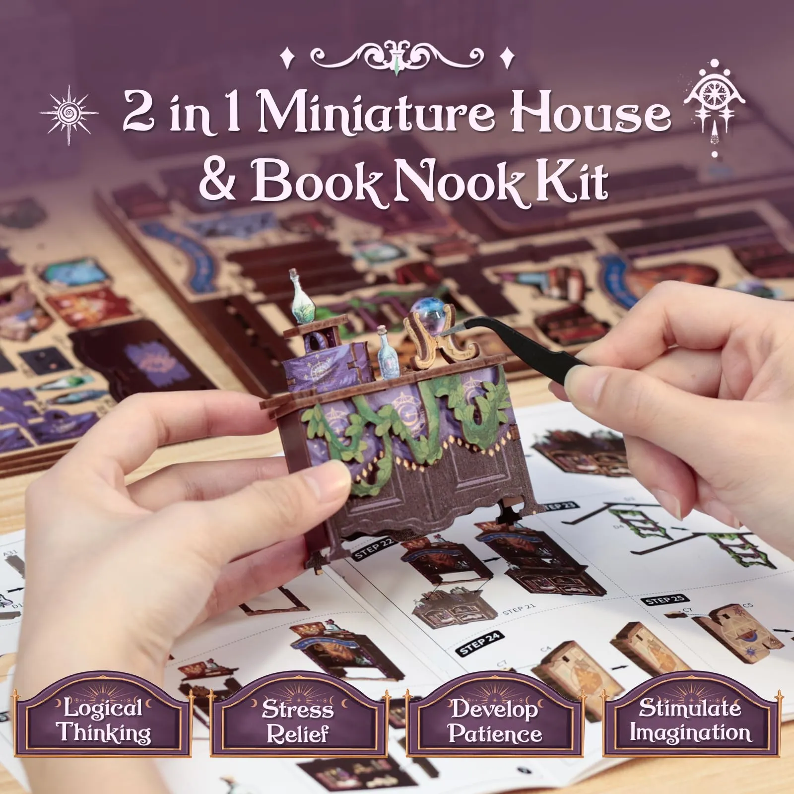 CUTEBEE Book Nook Kit DIY 3D Astrology Bookshop Miniature Diorama with LED Lights - immagine 5