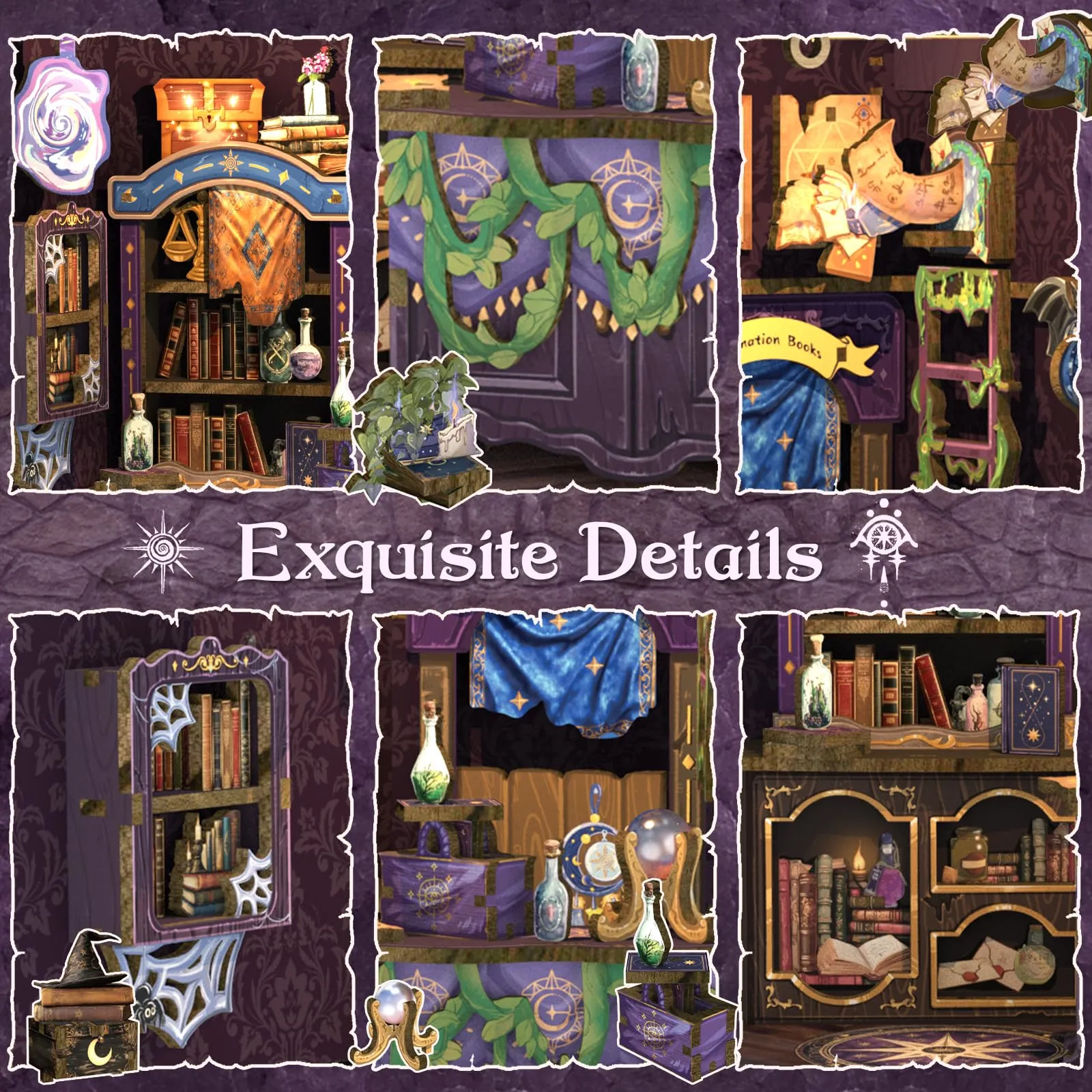 CUTEBEE Book Nook Kit DIY 3D Astrology Bookshop Miniature Diorama with LED Lights - immagine 6