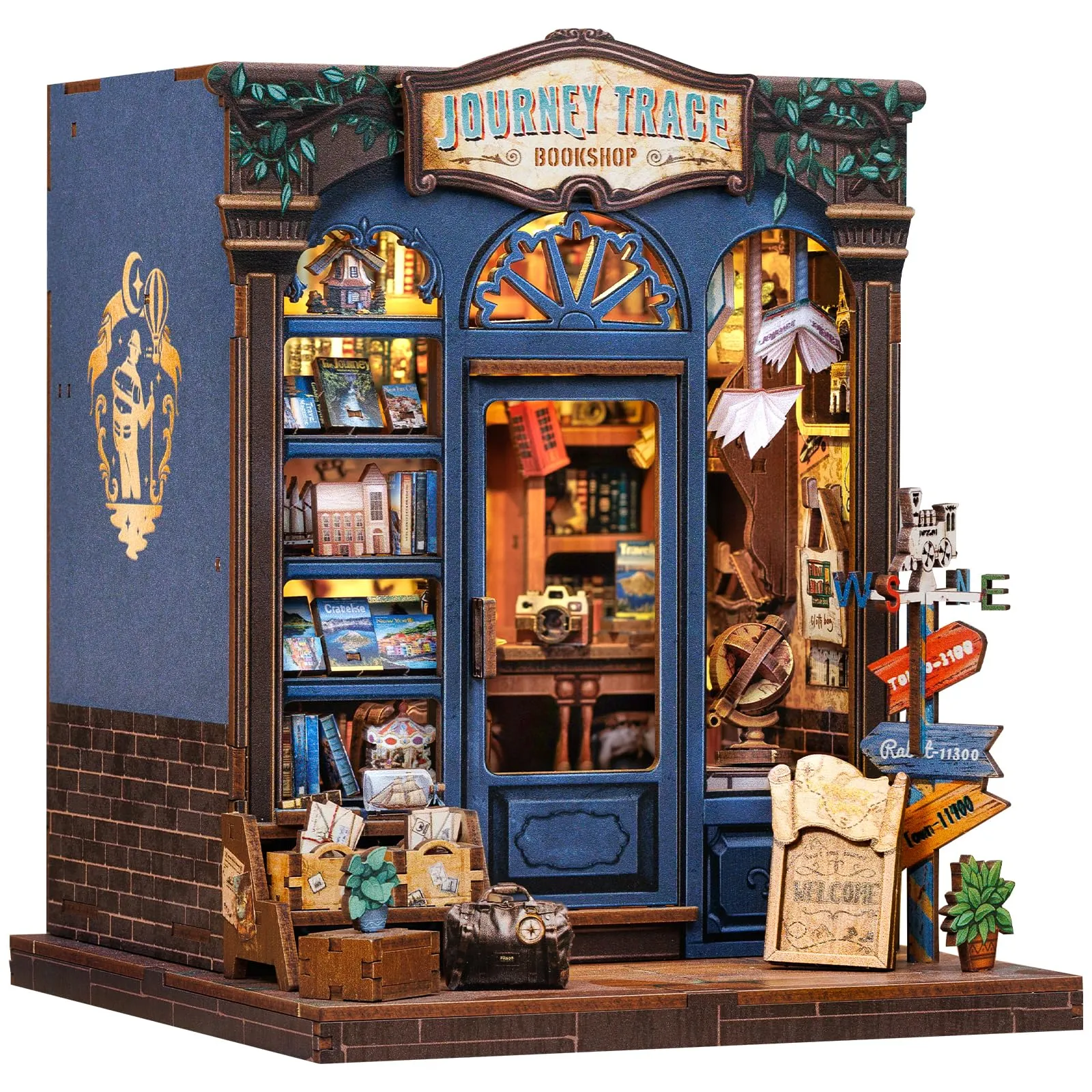 CUTEBEE Journey Trace Book Nook Kit, 3D Wooden Puzzle Miniature Dollhouse Library Decoration Set - immagine 1