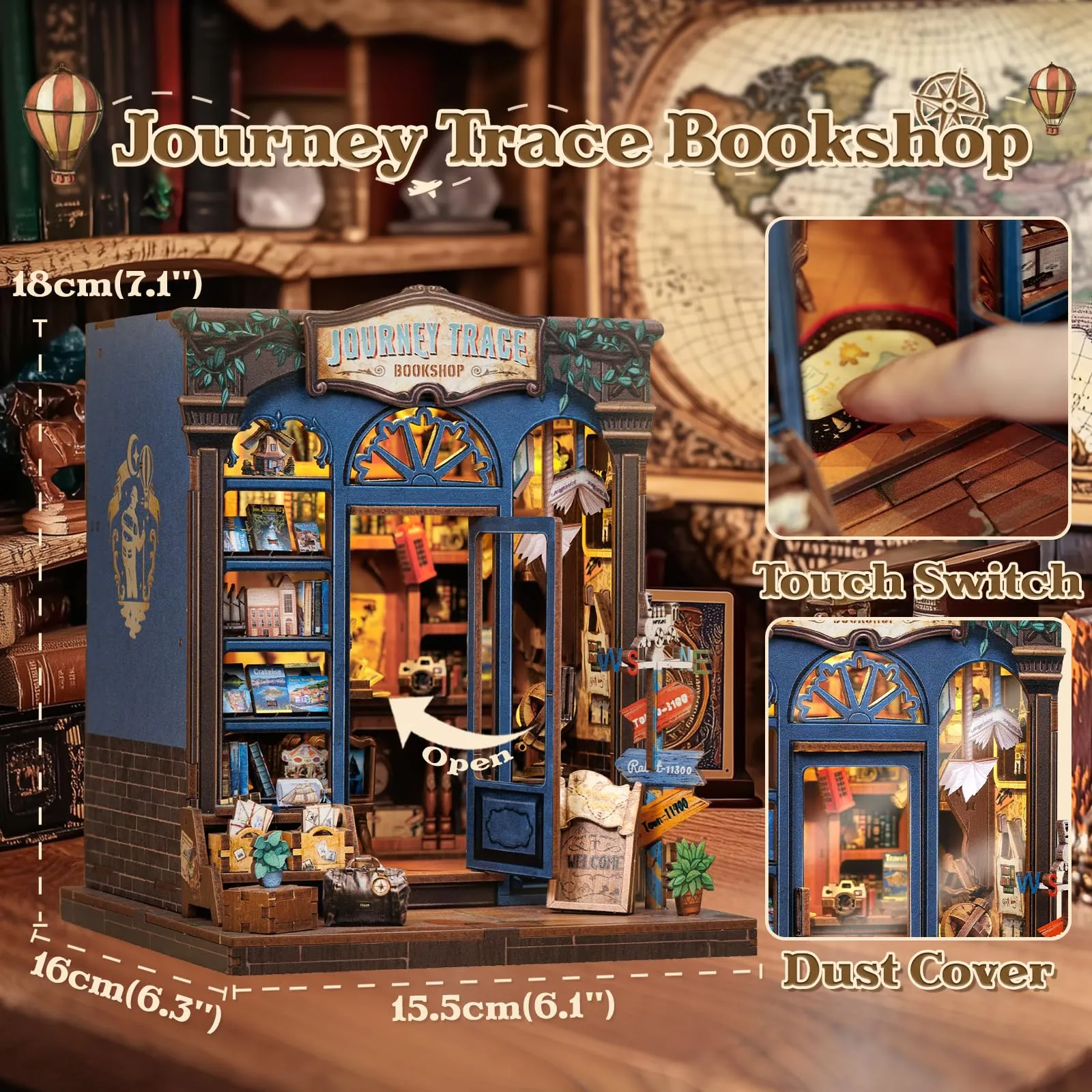 CUTEBEE Journey Trace Book Nook Kit, 3D Wooden Puzzle Miniature Dollhouse Library Decoration Set - immagine 2