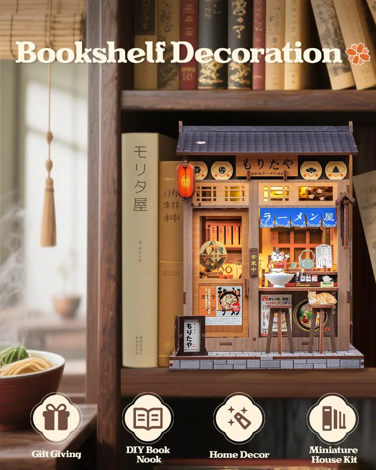 CUTEBEE Book Nook Kit Morita-Ya Japanese Ramen Miniature DIY Wood Model - immagine 3