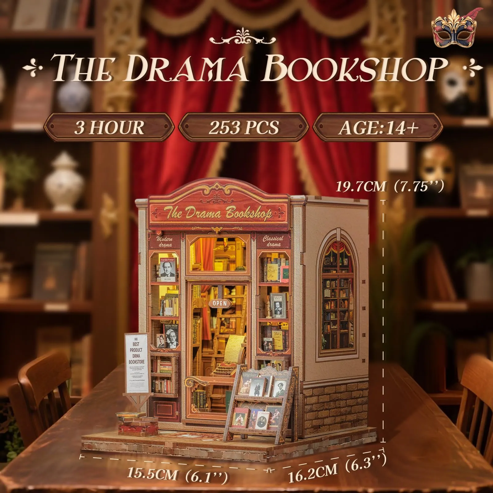 CUTEBEE Book Nook Kit The Drama Bookshop 3D Wooden Puzzle Miniature House DIY Kit - immagine 2