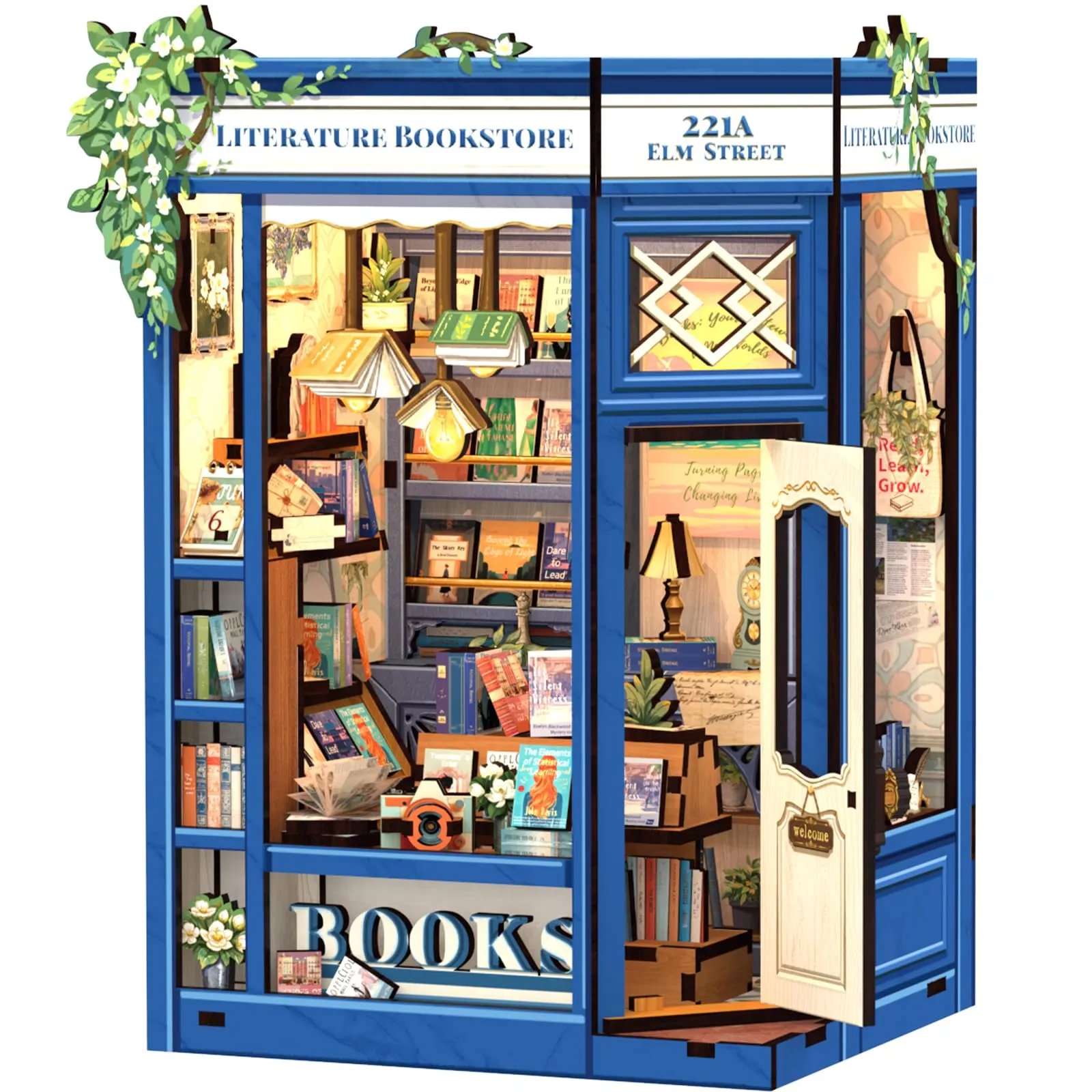 CUTEBEE Book Nook Kit, Literature Bookstore DIY Miniature Dollhouse with LED Lights, 1:20 Scale - immagine 1