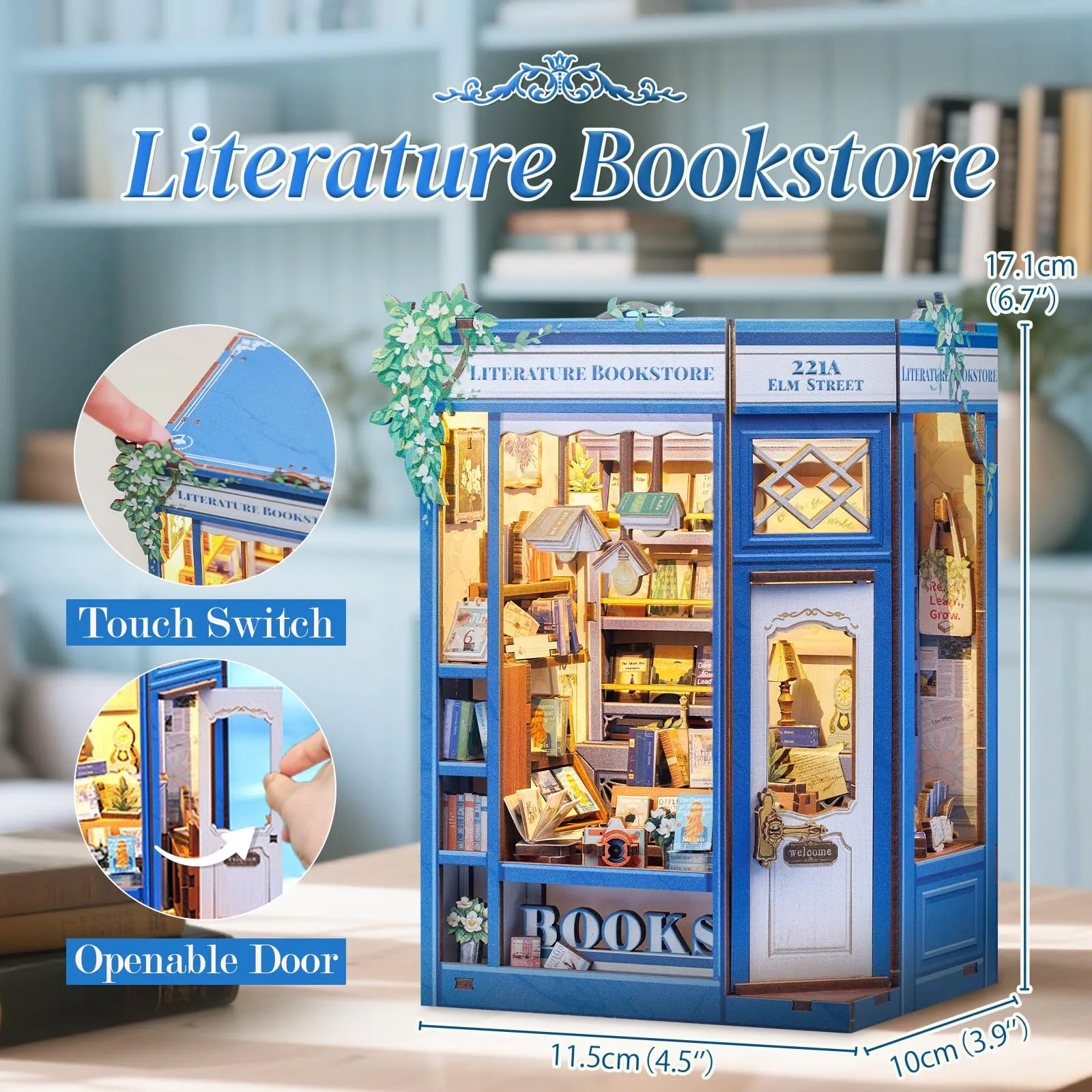 CUTEBEE Book Nook Kit, Literature Bookstore DIY Miniature Dollhouse with LED Lights, 1:20 Scale - immagine 2