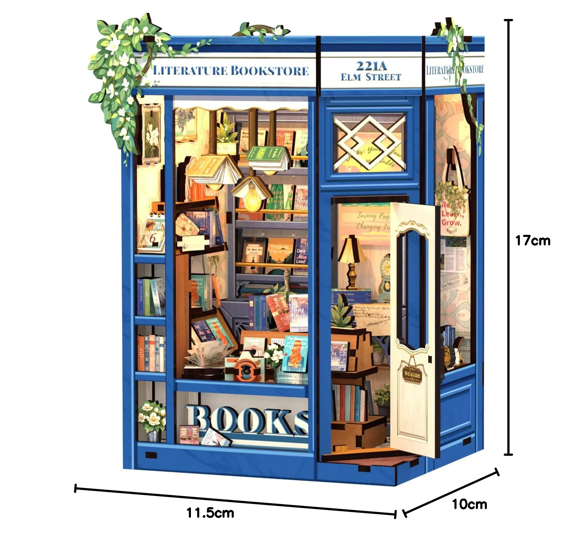 CUTEBEE Book Nook Kit, Literature Bookstore DIY Miniature Dollhouse with LED Lights, 1:20 Scale - immagine 9