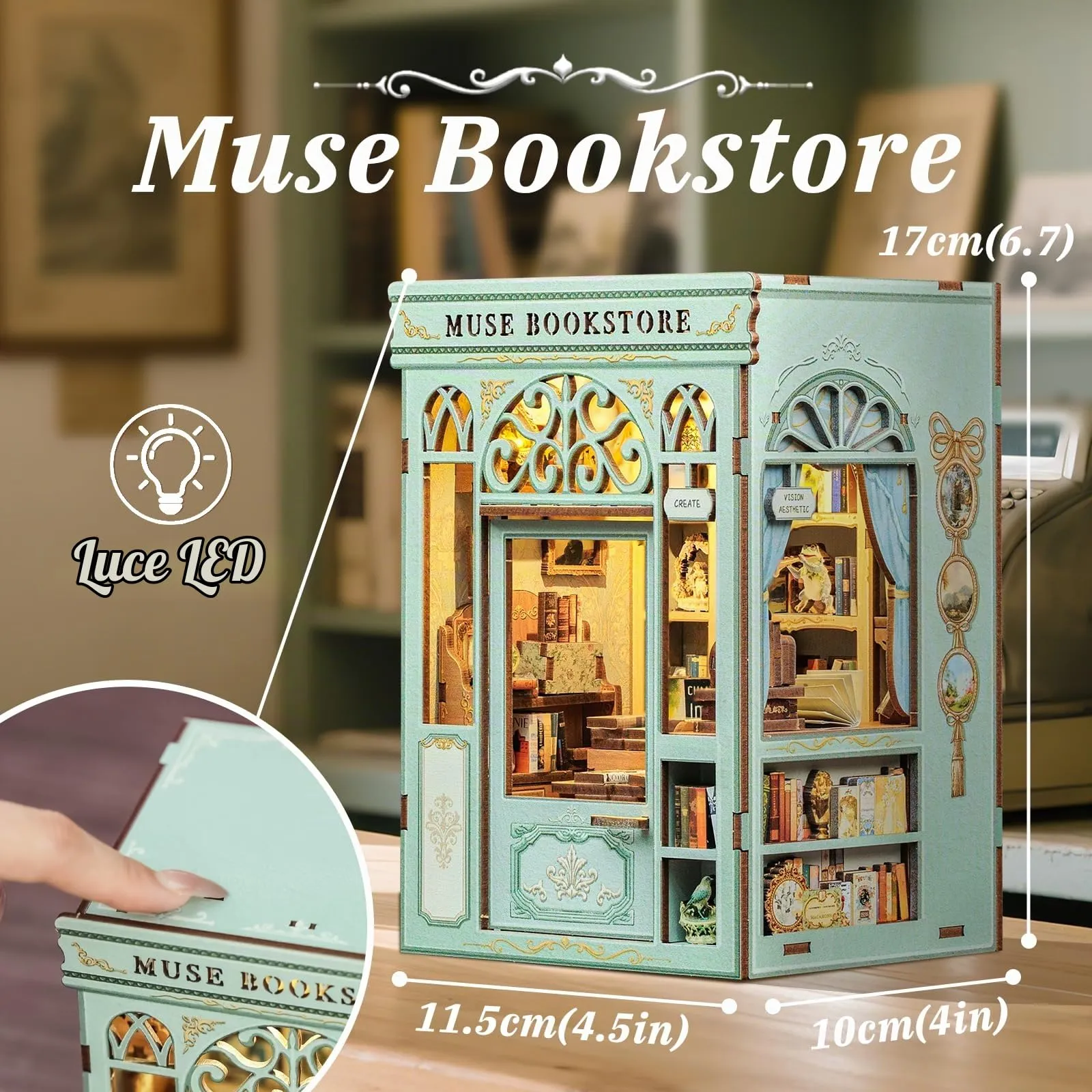 CUTEBEE Book Nook Kit Muse Bookstore Miniature Wooden House BE-SD02 - immagine 2