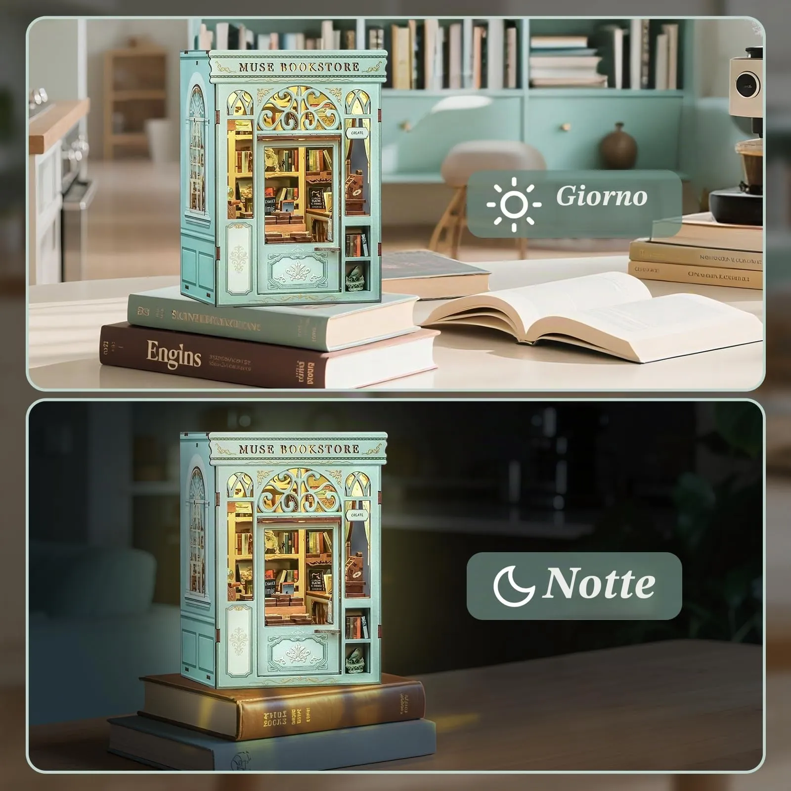 CUTEBEE Book Nook Kit Muse Bookstore Miniature Wooden House BE-SD02 - immagine 3