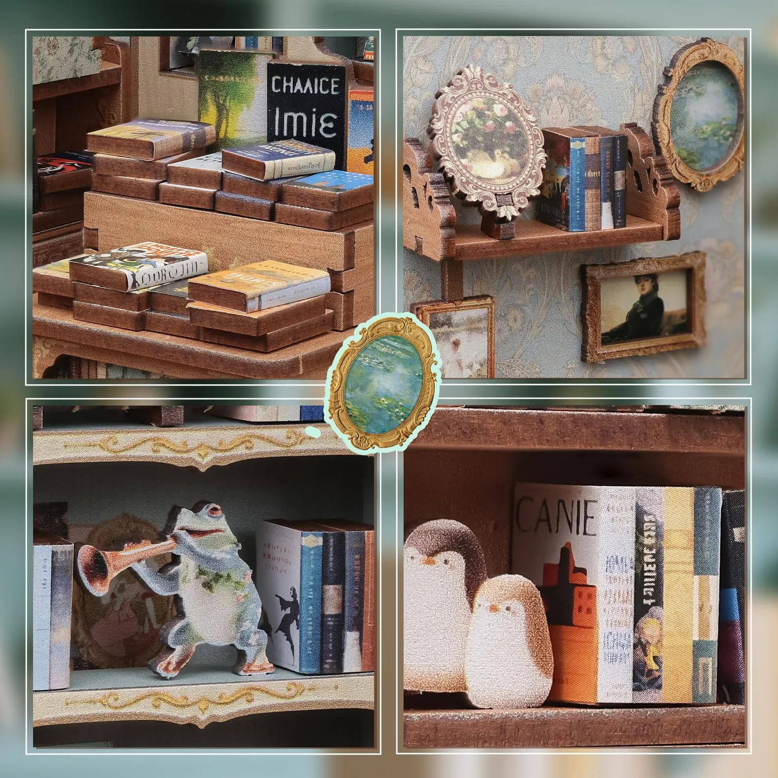 CUTEBEE Book Nook Kit Muse Bookstore Miniature Wooden House BE-SD02 - immagine 4