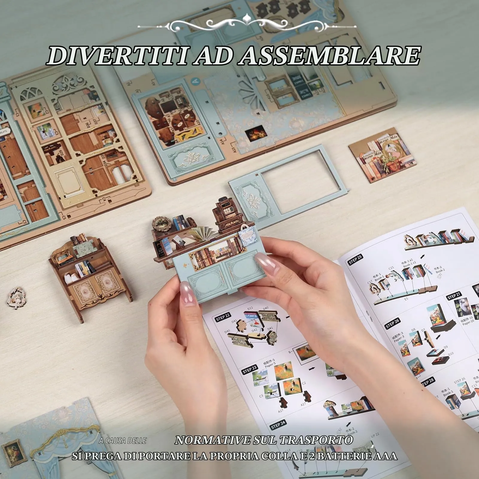 CUTEBEE Book Nook Kit Muse Bookstore Miniature Wooden House BE-SD02 - immagine 5