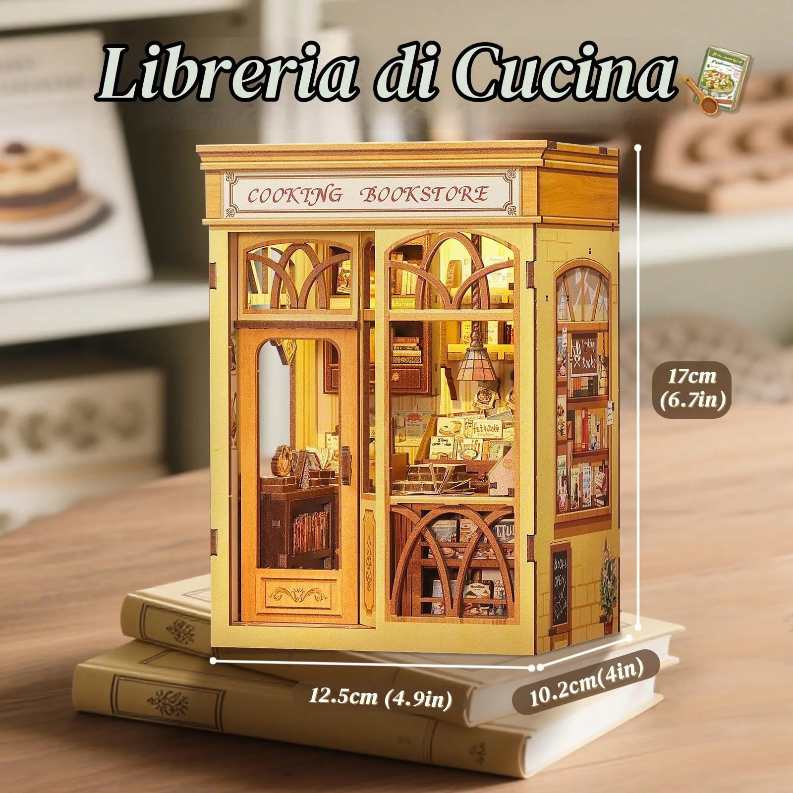 CUTEBEE Book Nook Kit Miniature 3D Wooden House DIY Cooking Bookstore - immagine 2