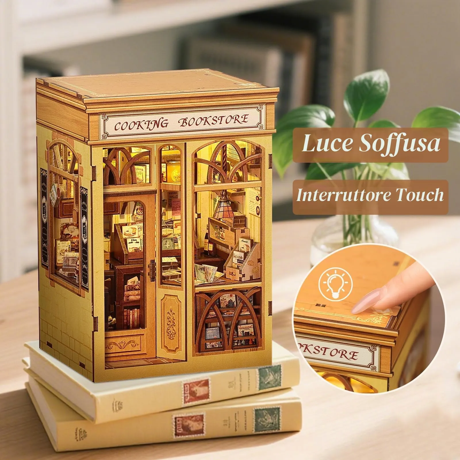CUTEBEE Book Nook Kit Miniature 3D Wooden House DIY Cooking Bookstore - immagine 3