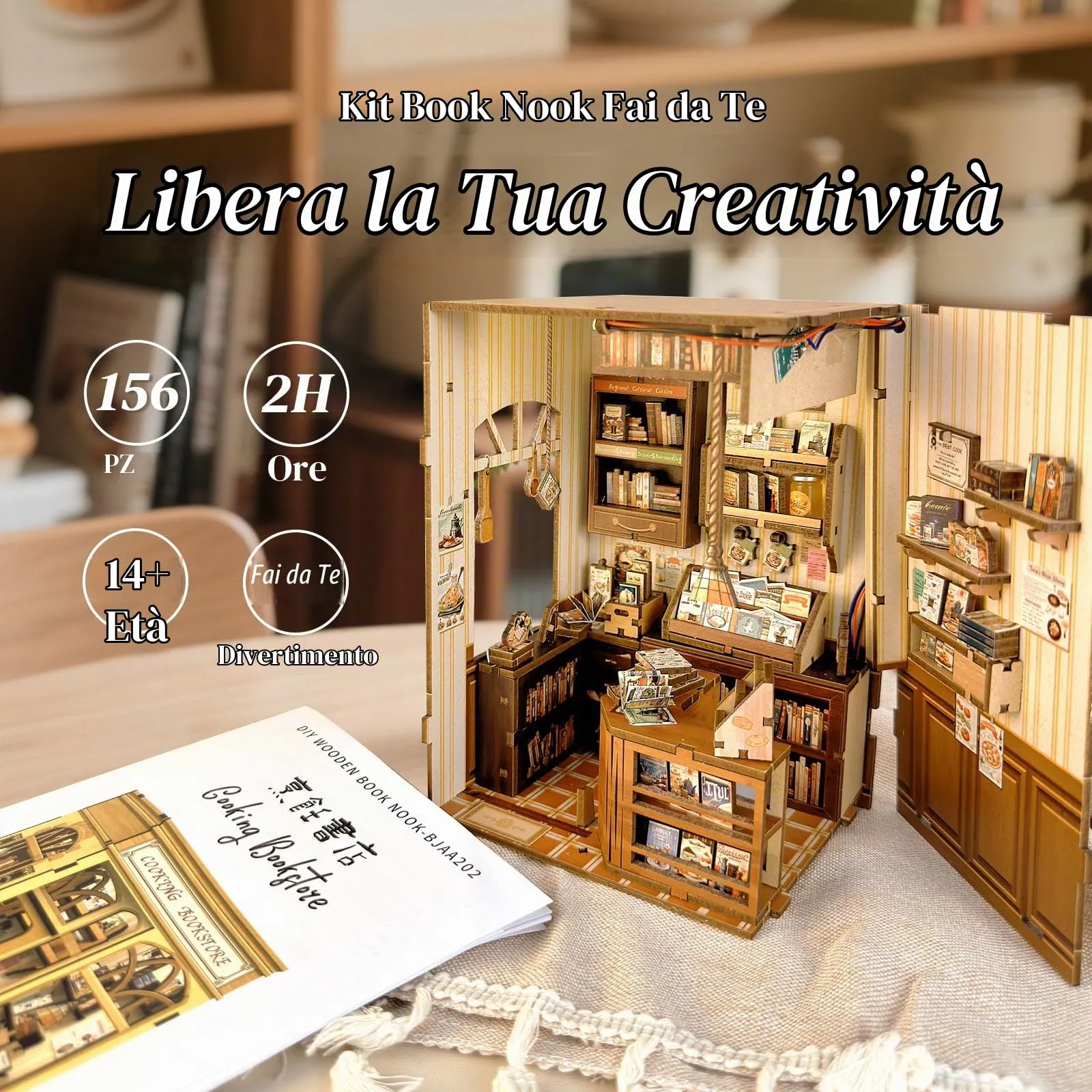CUTEBEE Book Nook Kit Miniature 3D Wooden House DIY Cooking Bookstore - immagine 4