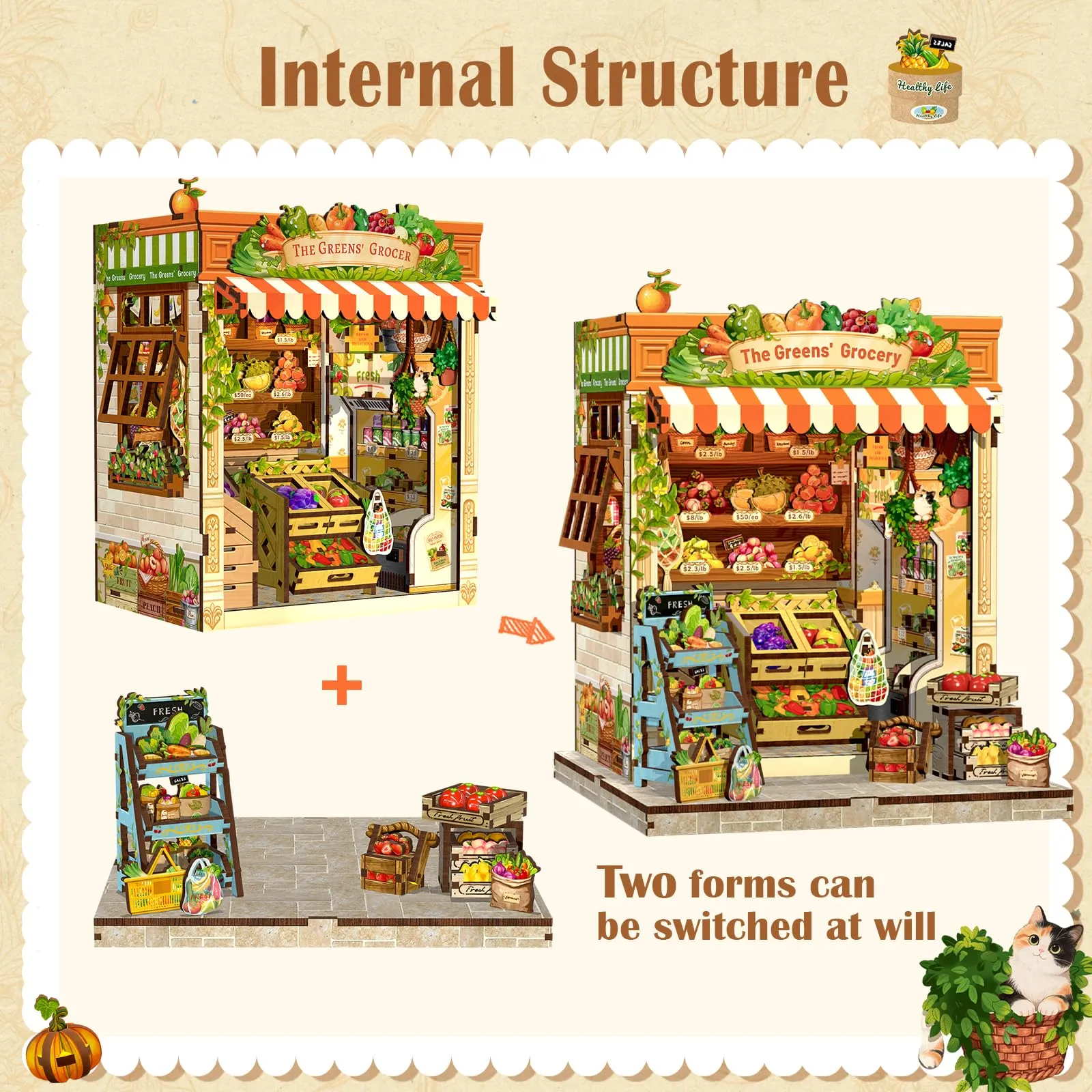 CUTEBEE Book Nook The Greens' Grocery DIY Miniature House Kit, 1:24 Scale - immagine 9
