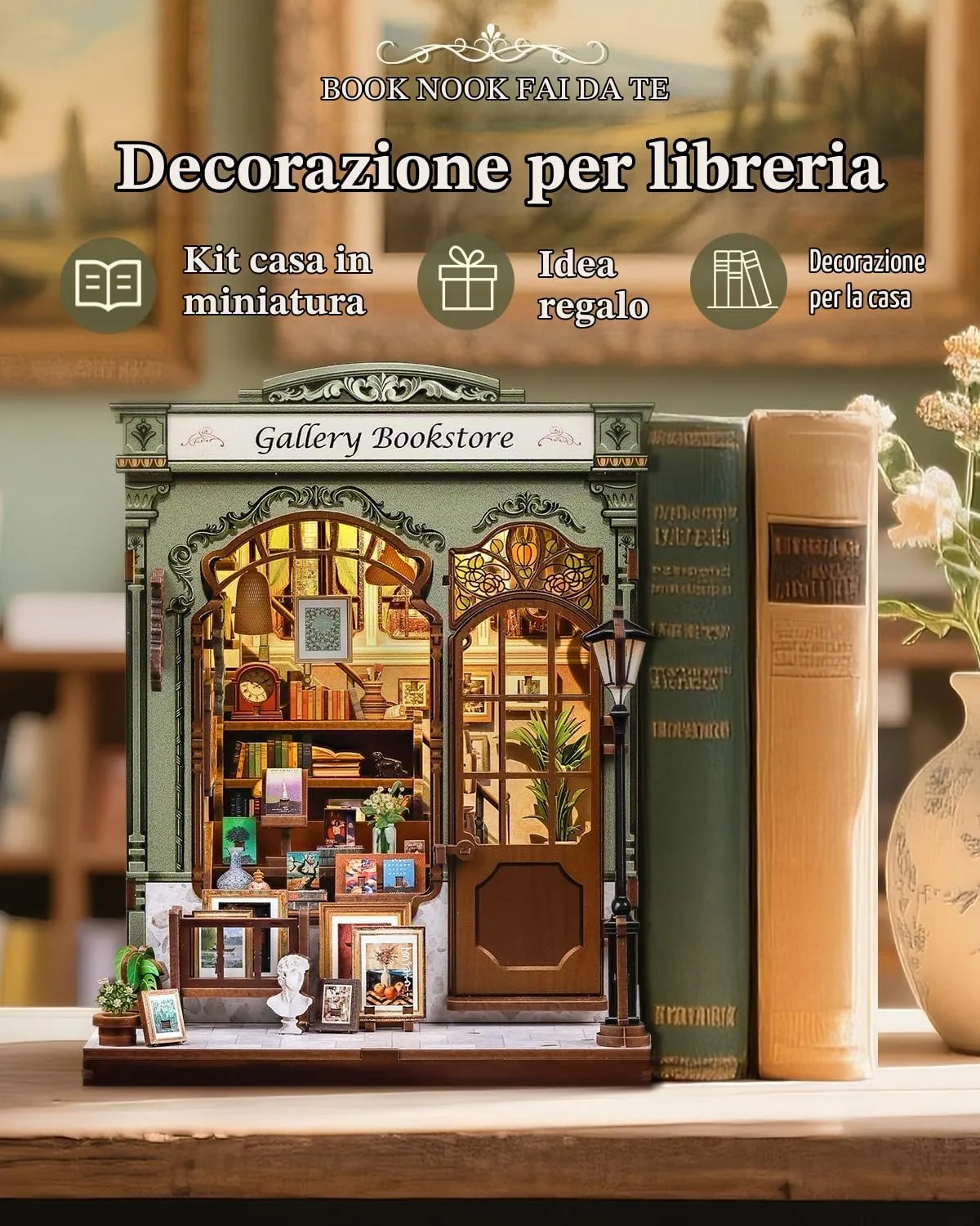 CUTEBEE Book Nook Kit, Gellery Bookstore 3D Wooden Miniature House, DIY Bookshelf Decoration - immagine 2