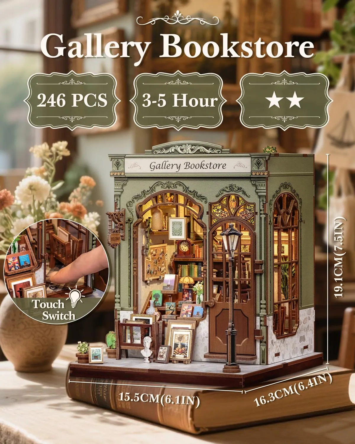 CUTEBEE Book Nook Kit, Gellery Bookstore 3D Wooden Miniature House, DIY Bookshelf Decoration - immagine 3