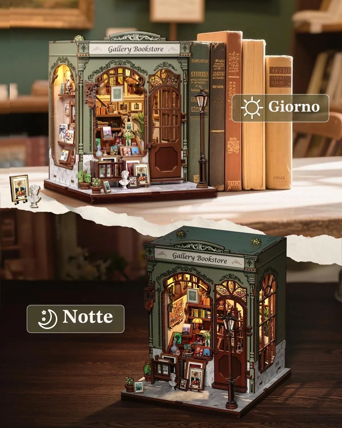 CUTEBEE Book Nook Kit, Gellery Bookstore 3D Wooden Miniature House, DIY Bookshelf Decoration - immagine 4