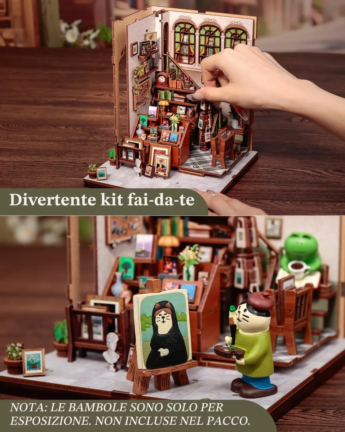 CUTEBEE Book Nook Kit, Gellery Bookstore 3D Wooden Miniature House, DIY Bookshelf Decoration - immagine 5