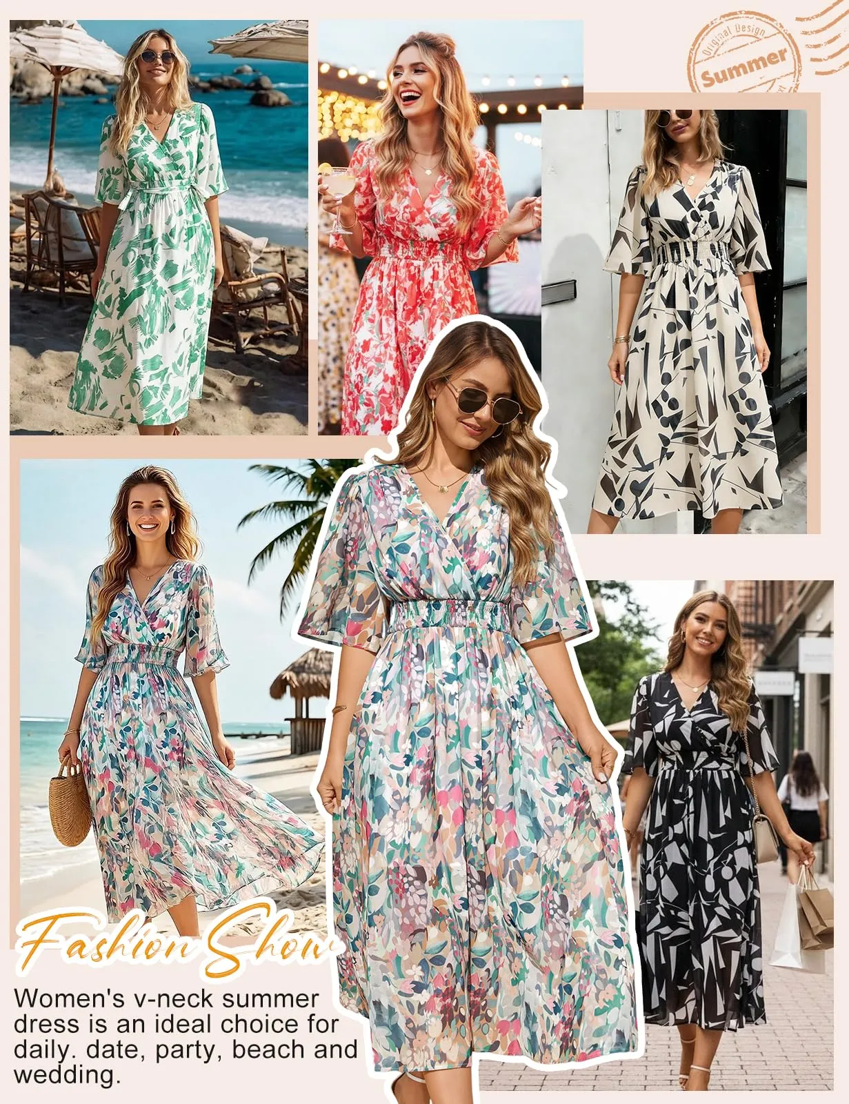PASUDA Abito Lungo Estivo Donna, Manica Corta, Scollo a V, Stampa Floreale, Fiori Colorati, L - immagine 7