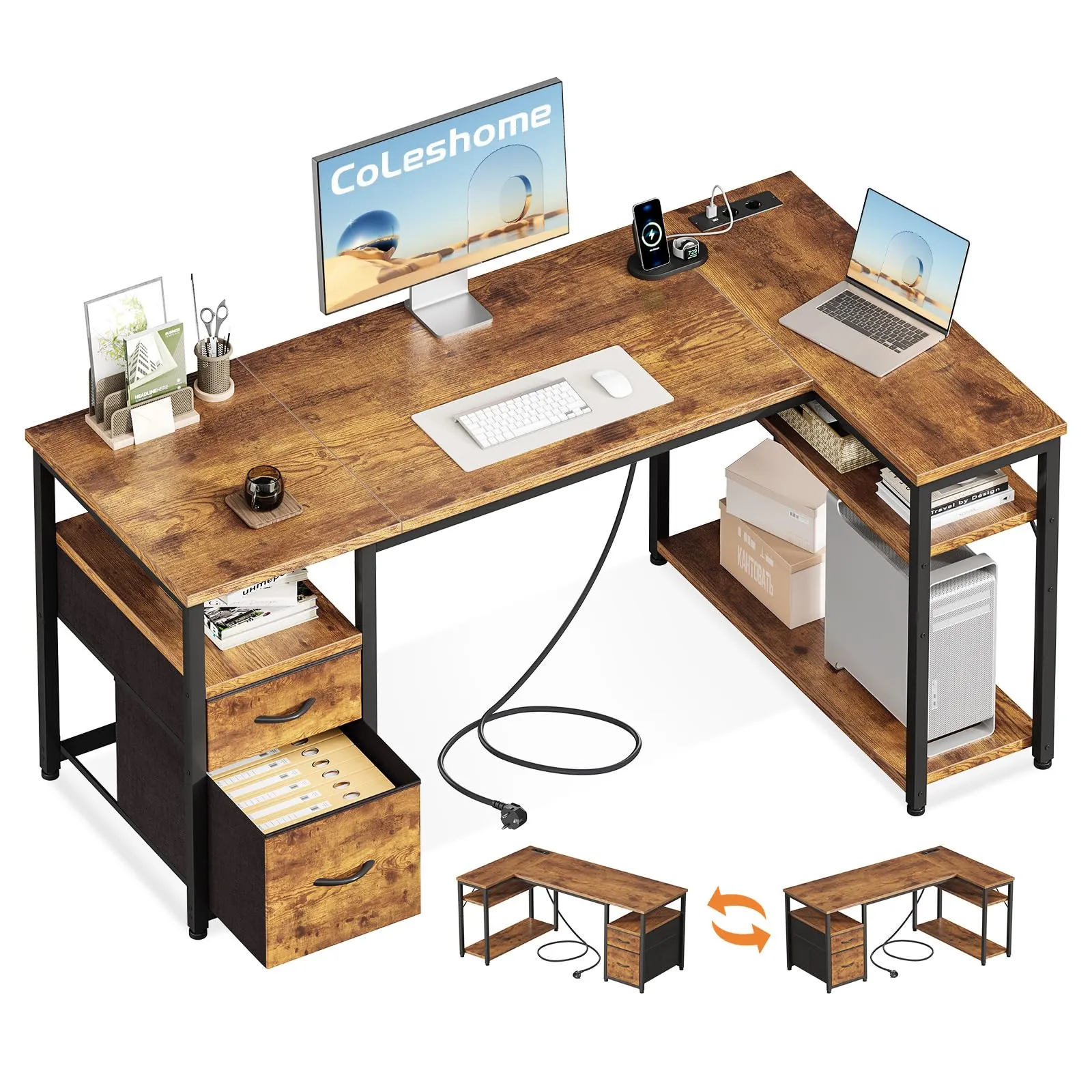 Coleshome Scrivania Angolare con USB e Presa 140x80cm - immagine 1