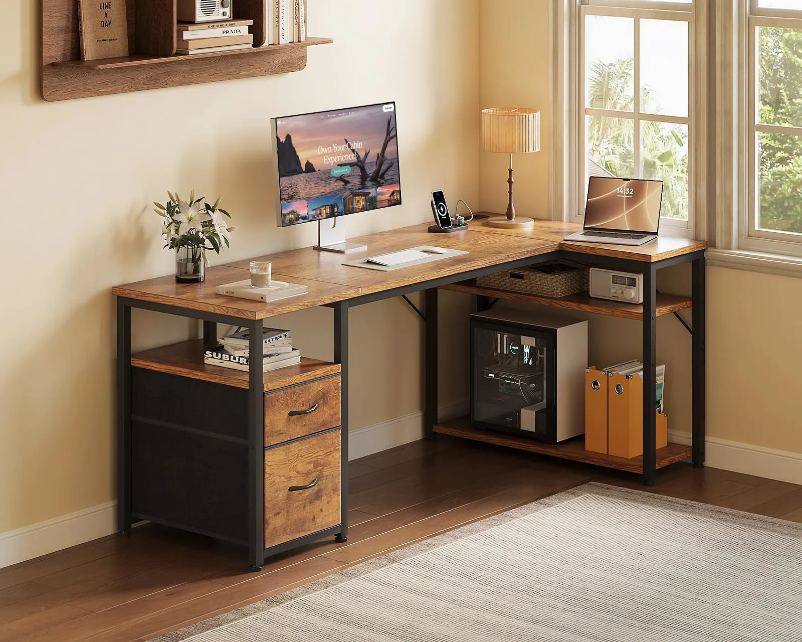 Coleshome Scrivania Angolare con USB e Presa 140x80cm - immagine 2
