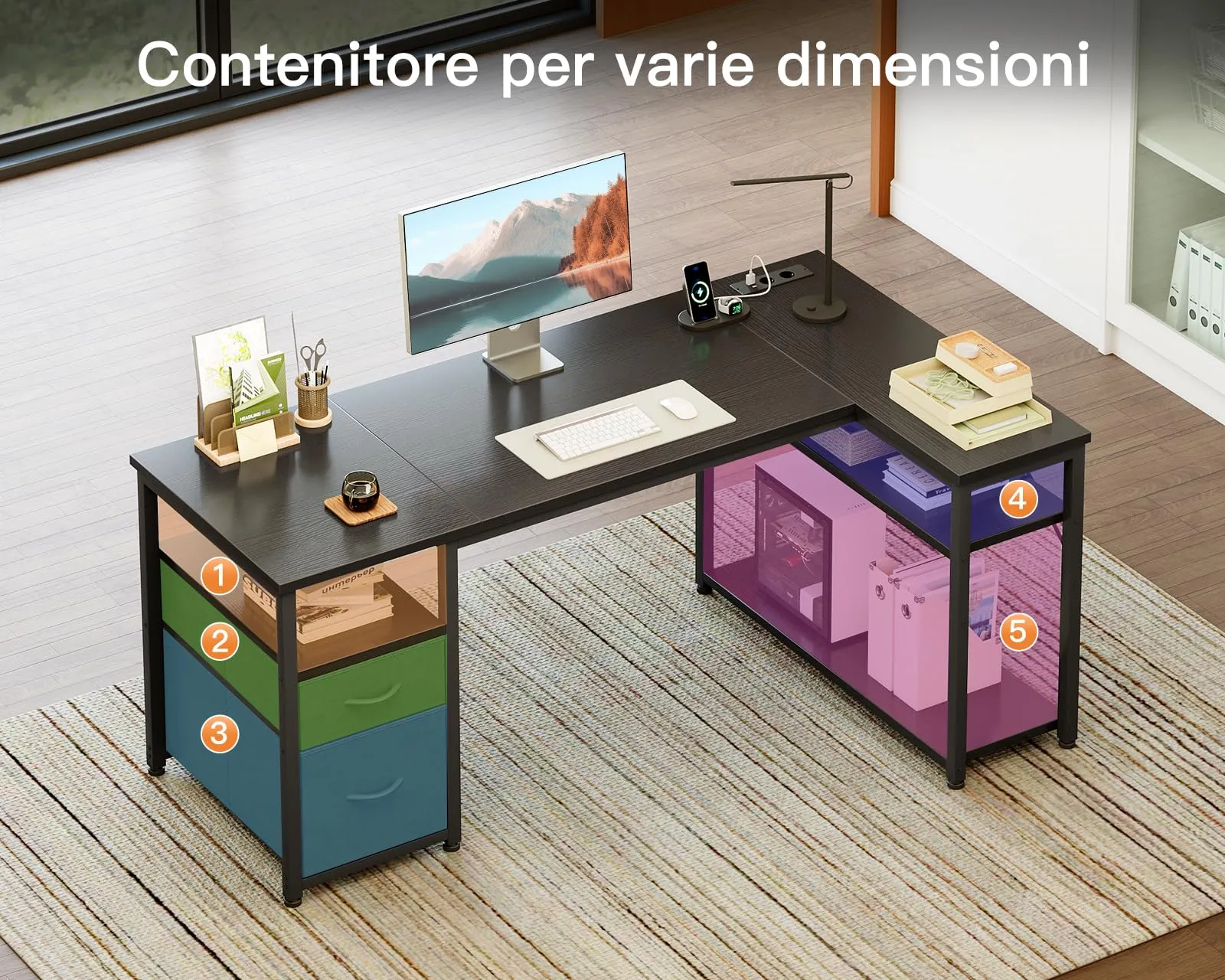 Coleshome Scrivania Angolare con USB e Presa 140x80cm - immagine 5