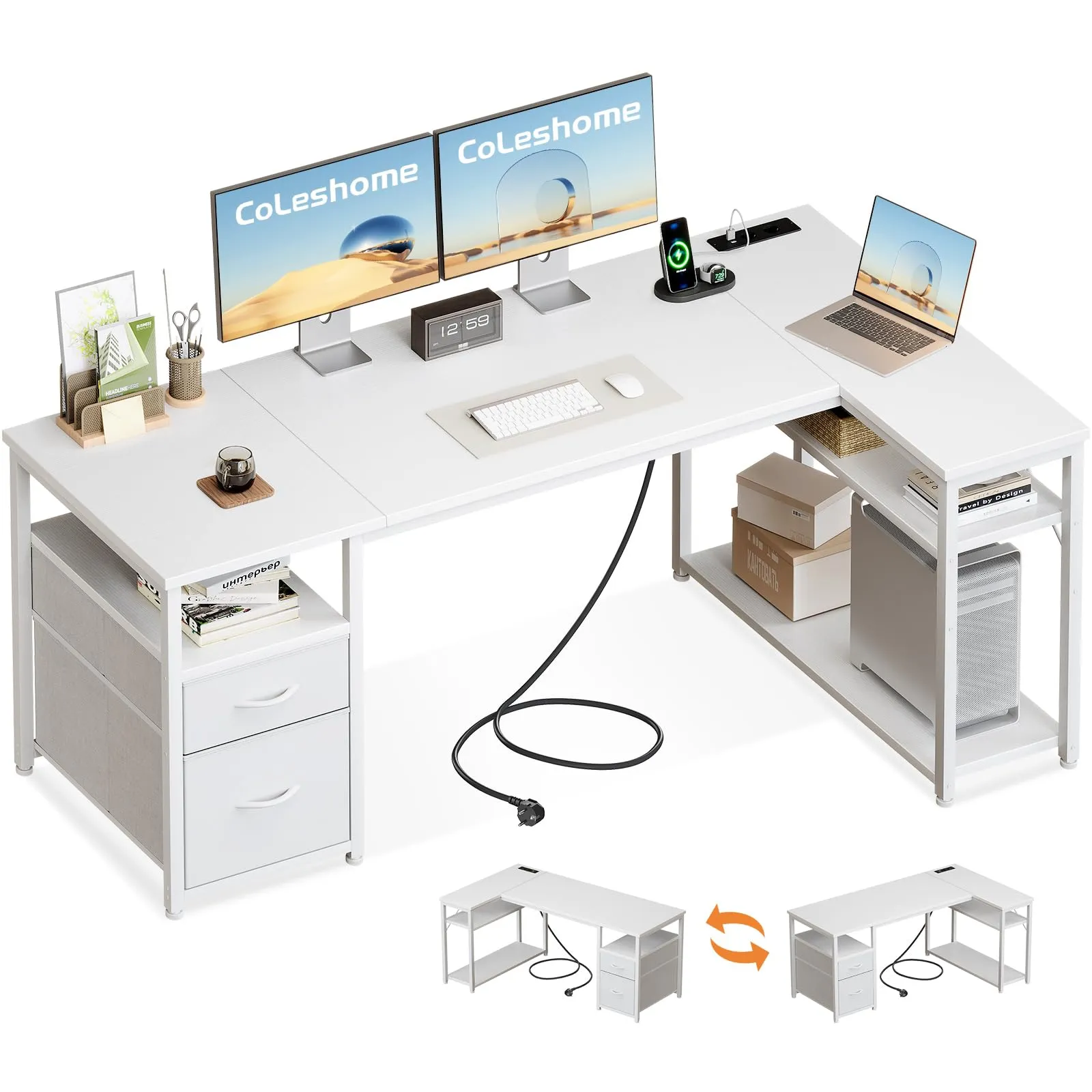 Coleshome Scrivania Angolare con USB e Presa, 160x80cm - immagine 1
