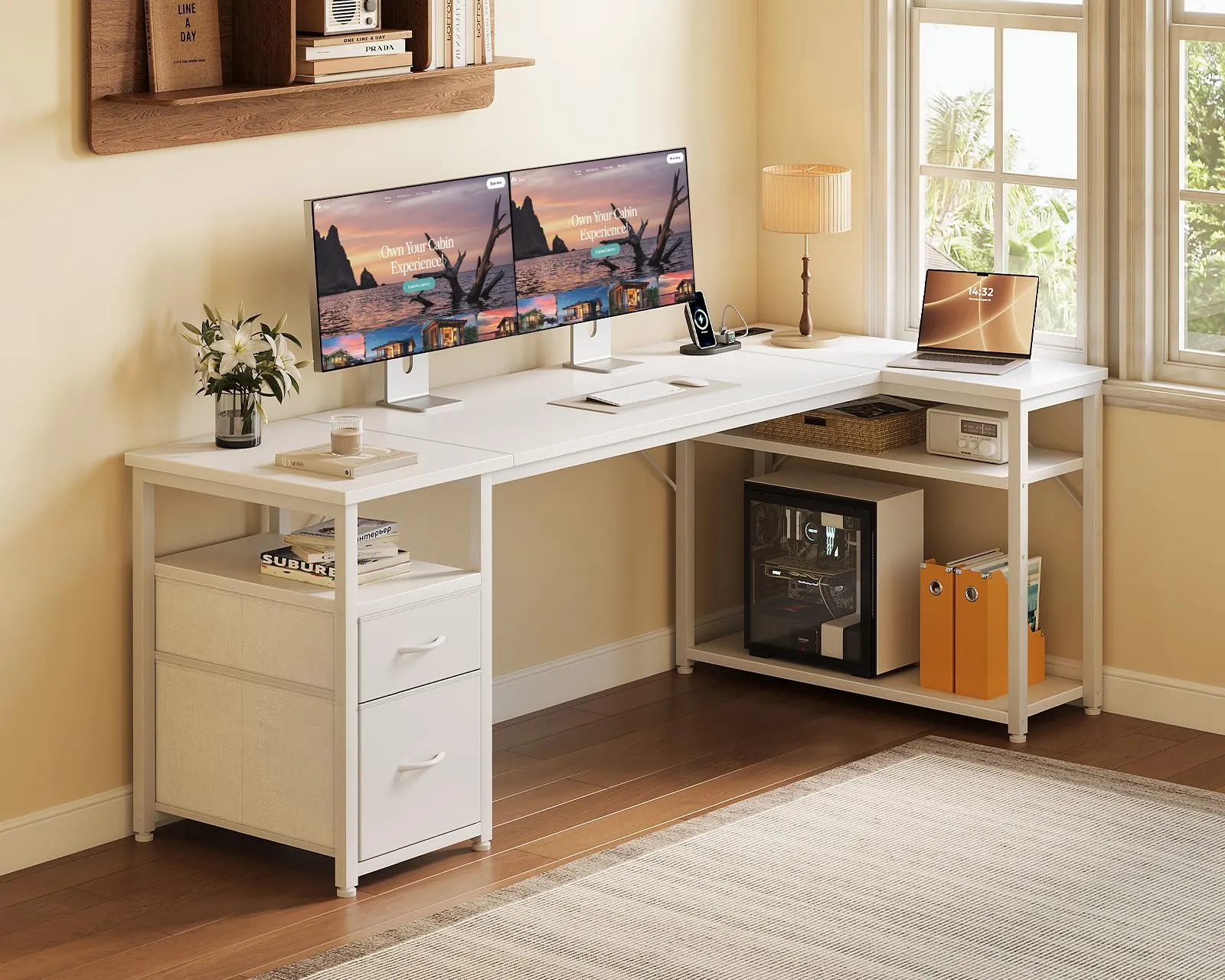 Coleshome Scrivania Angolare con USB e Presa, 160x80cm - immagine 2
