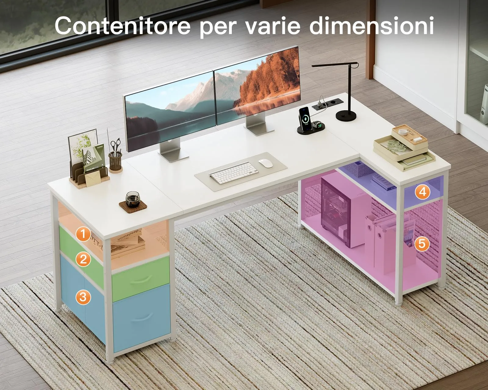 Coleshome Scrivania Angolare con USB e Presa, 160x80cm - immagine 5
