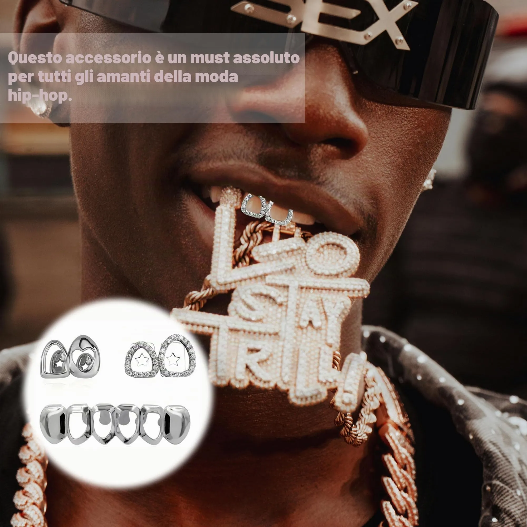 LONGHAO Set di 2 Grillz per Denti Hip Hop con Stampi in Silicone, Metallo, Argento - immagine 6