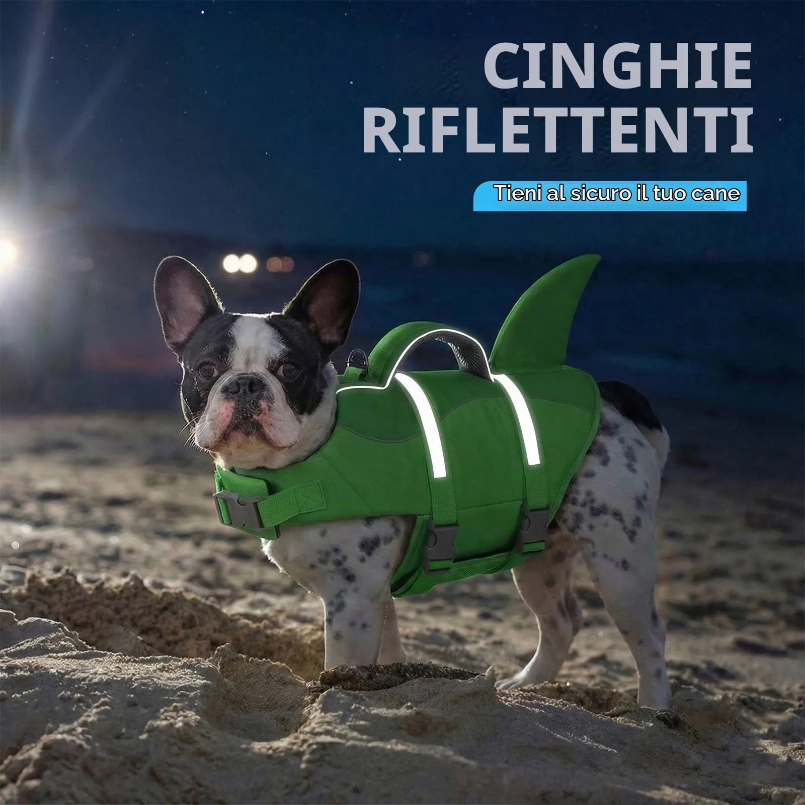 AOFITEE Giubbotto Salvagente per Cani con Pinna di Squalo e Impugnatura di Soccorso, Verde Acceso, XL - immagine 5