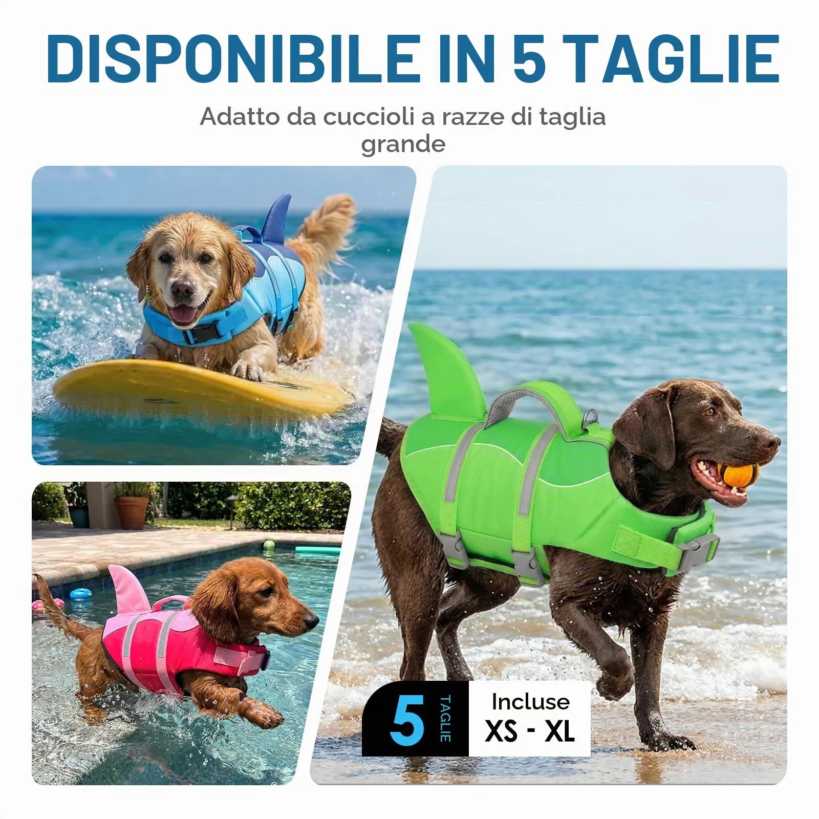 AOFITEE Giubbotto Salvagente per Cani con Pinna di Squalo e Impugnatura di Soccorso, Verde Acceso, XL - immagine 7