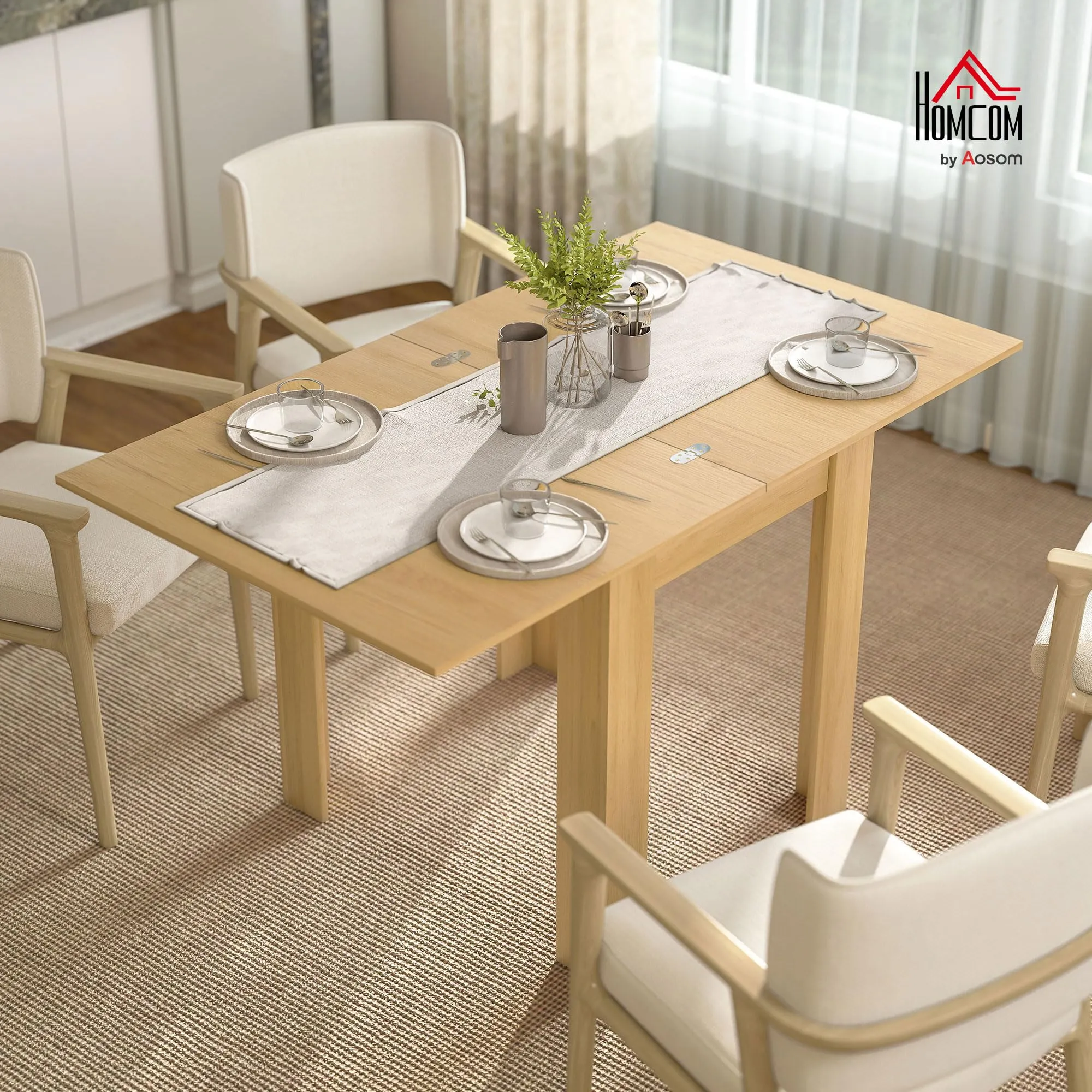 HOMCOM Tavolo da Pranzo Allungabile 70-140cm Effetto Legno Naturale - immagine 2