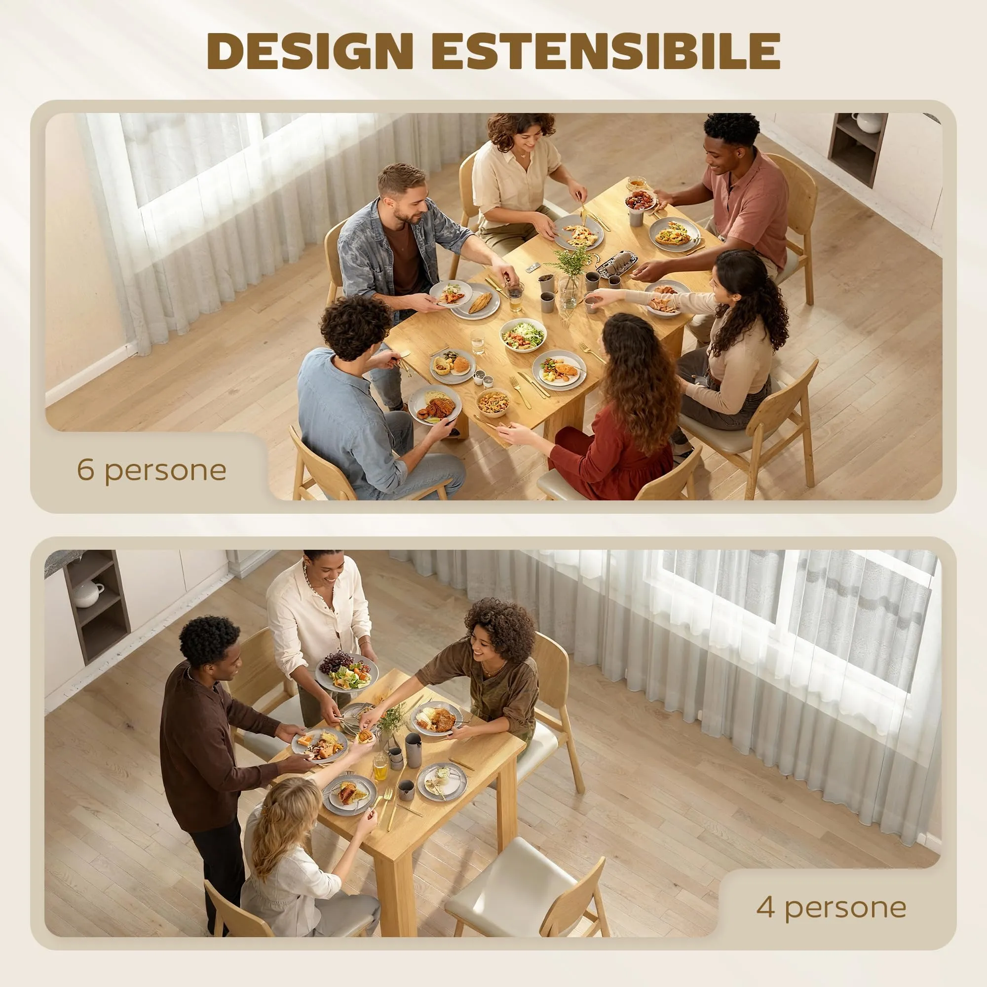 HOMCOM Tavolo da Pranzo Allungabile 70-140cm Effetto Legno Naturale - immagine 3