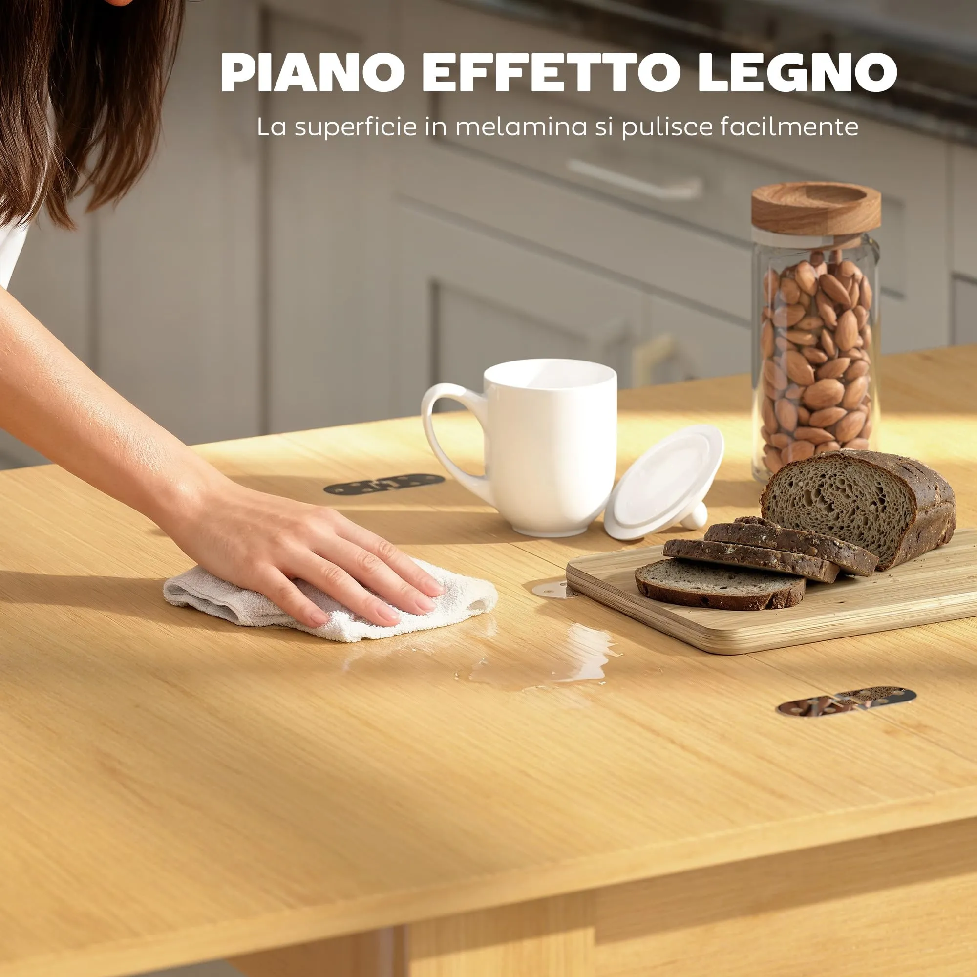 HOMCOM Tavolo da Pranzo Allungabile 70-140cm Effetto Legno Naturale - immagine 5