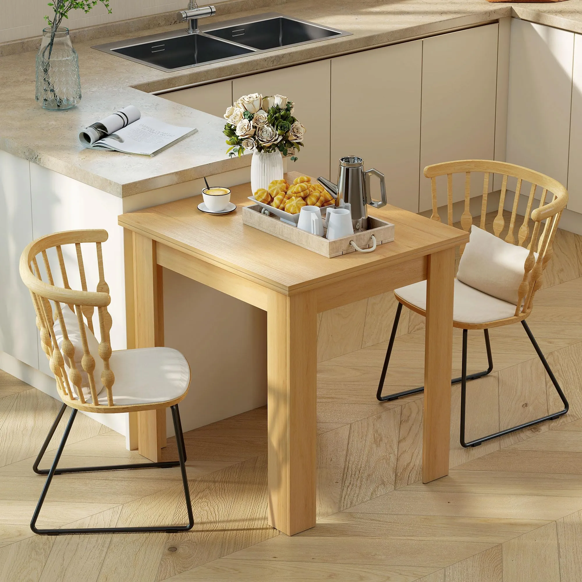 HOMCOM Tavolo da Pranzo Allungabile 70-140cm Effetto Legno Naturale - immagine 8