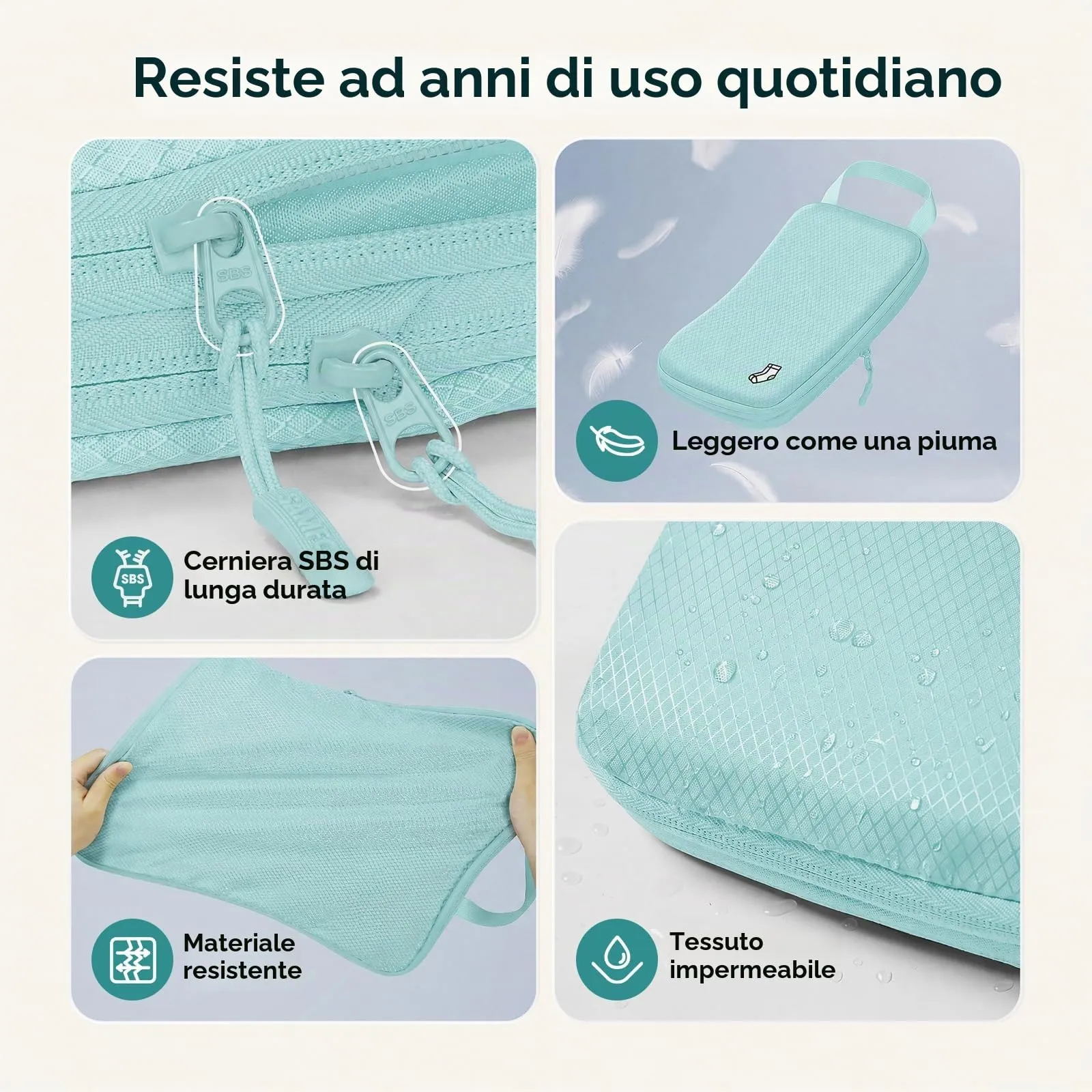 Samfolk Packing Cubes, Set di 8 organizer per valigie a compressione, impermeabili, blu lago - immagine 3