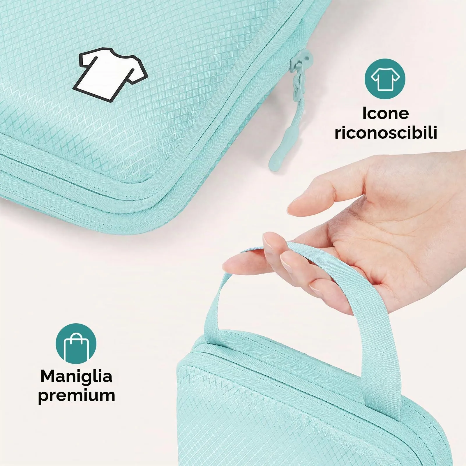 Samfolk Packing Cubes, Set di 8 organizer per valigie a compressione, impermeabili, blu lago - immagine 4