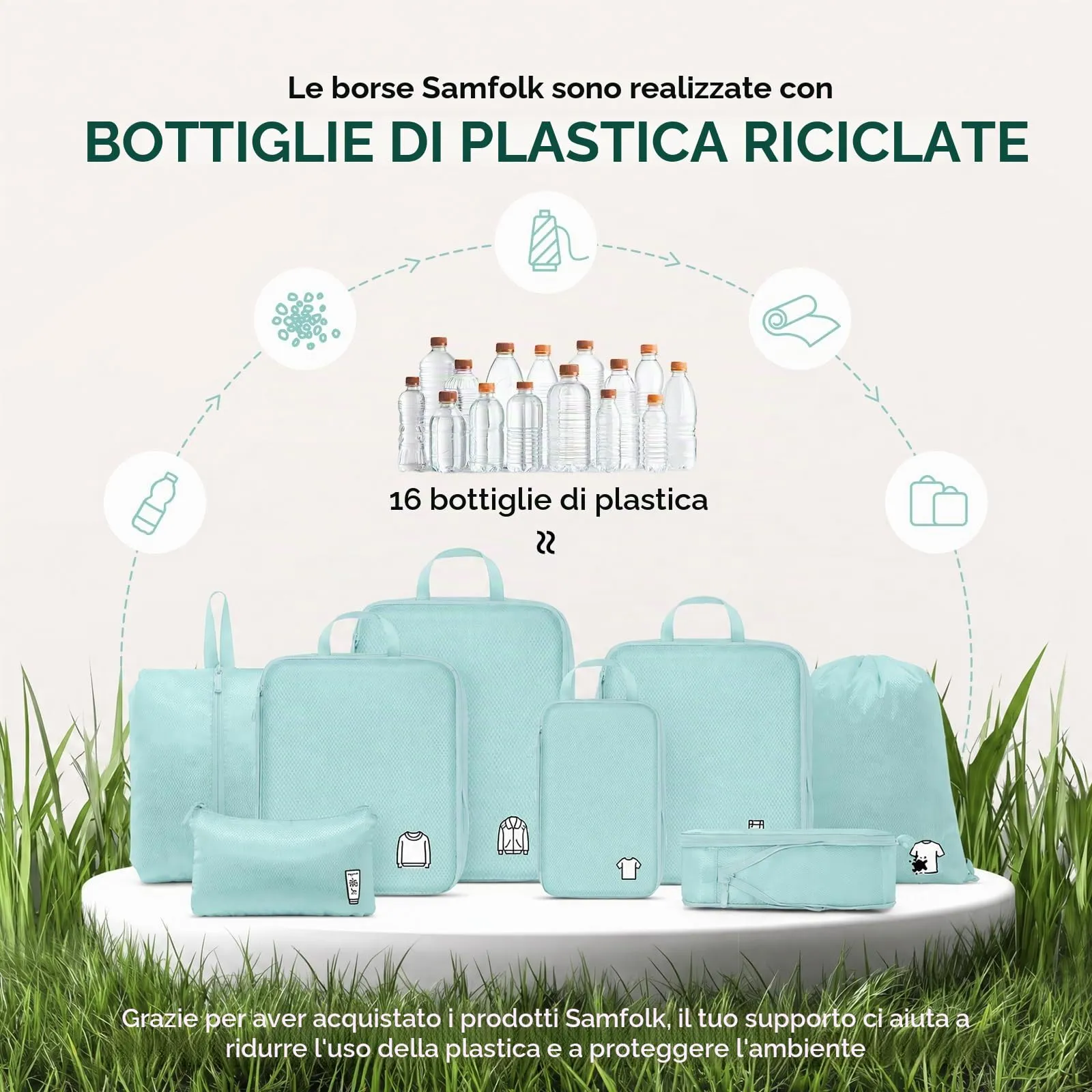 Samfolk Packing Cubes, Set di 8 organizer per valigie a compressione, impermeabili, blu lago - immagine 6