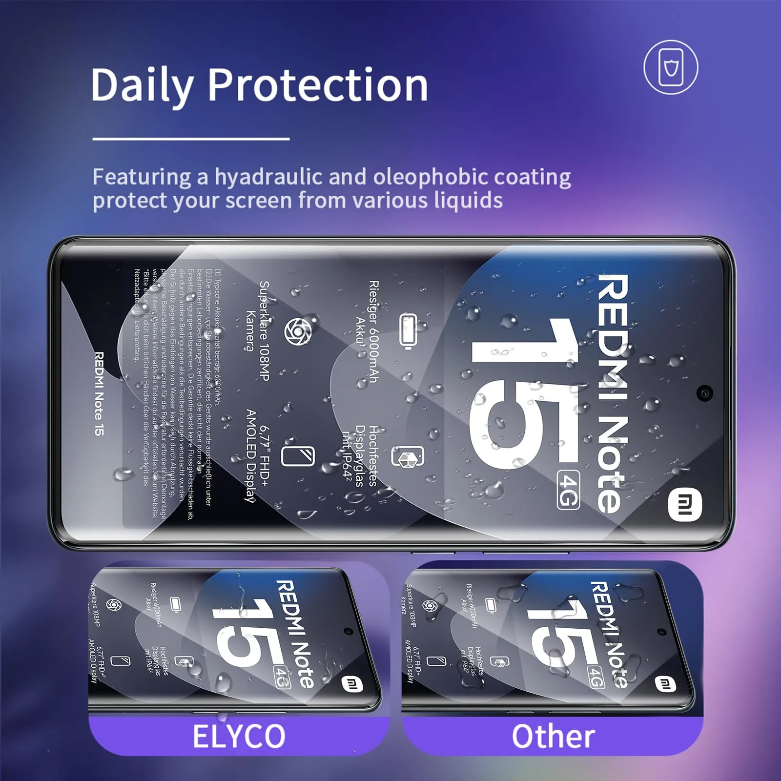 ELYCO Vetro Temperato per Xiaomi Redmi Note 15 4G/5G/POCO M8 5G, 2 Pezzi - immagine 2